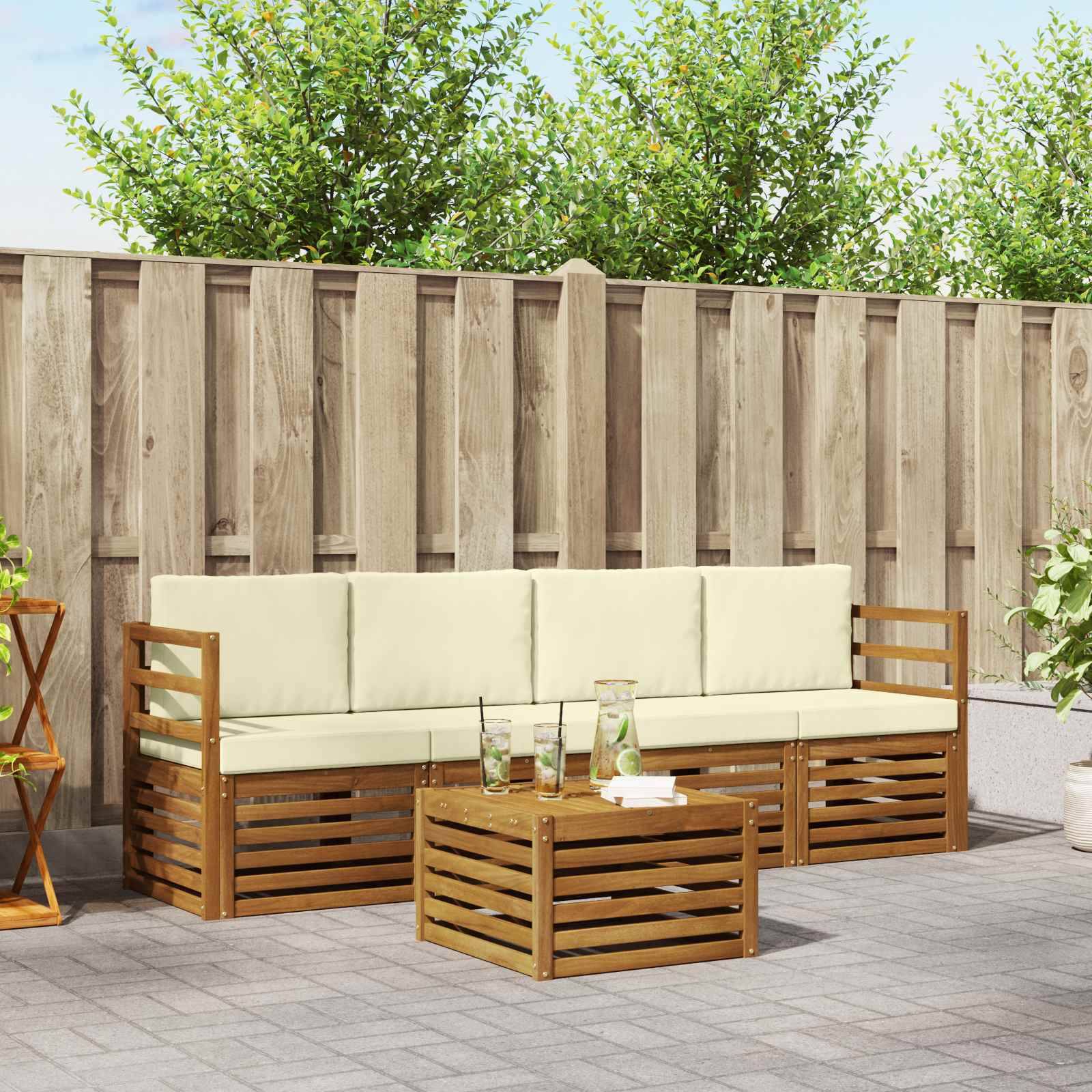 vidaXL Sofagarnituren 5 pcs Natur und Creme Massivholz Akazie