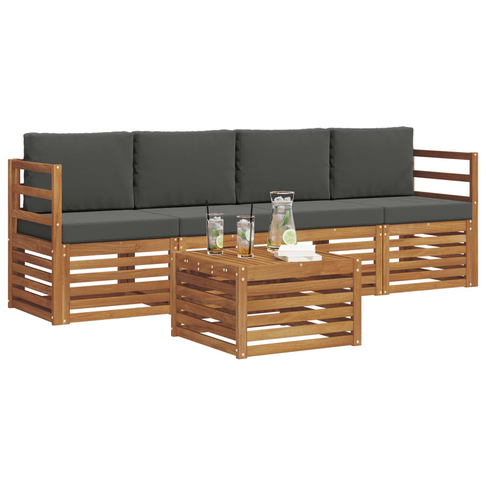 vidaXL Sofagarnituren 5 pcs Natur und Anthrazit Massivholz Akazie