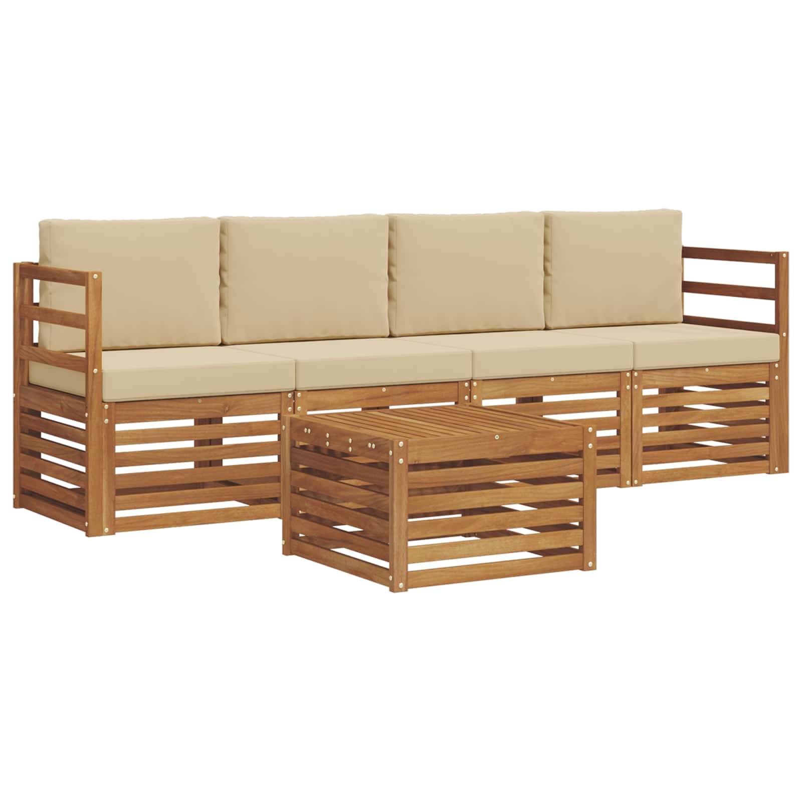 vidaXL Sofagarnituren 5 pcs Natur und Beige Massivholz Akazie
