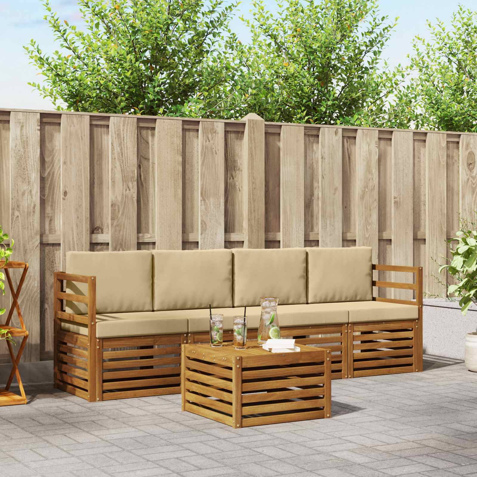 vidaXL Sofagarnituren 5 pcs Natur und Beige Massivholz Akazie