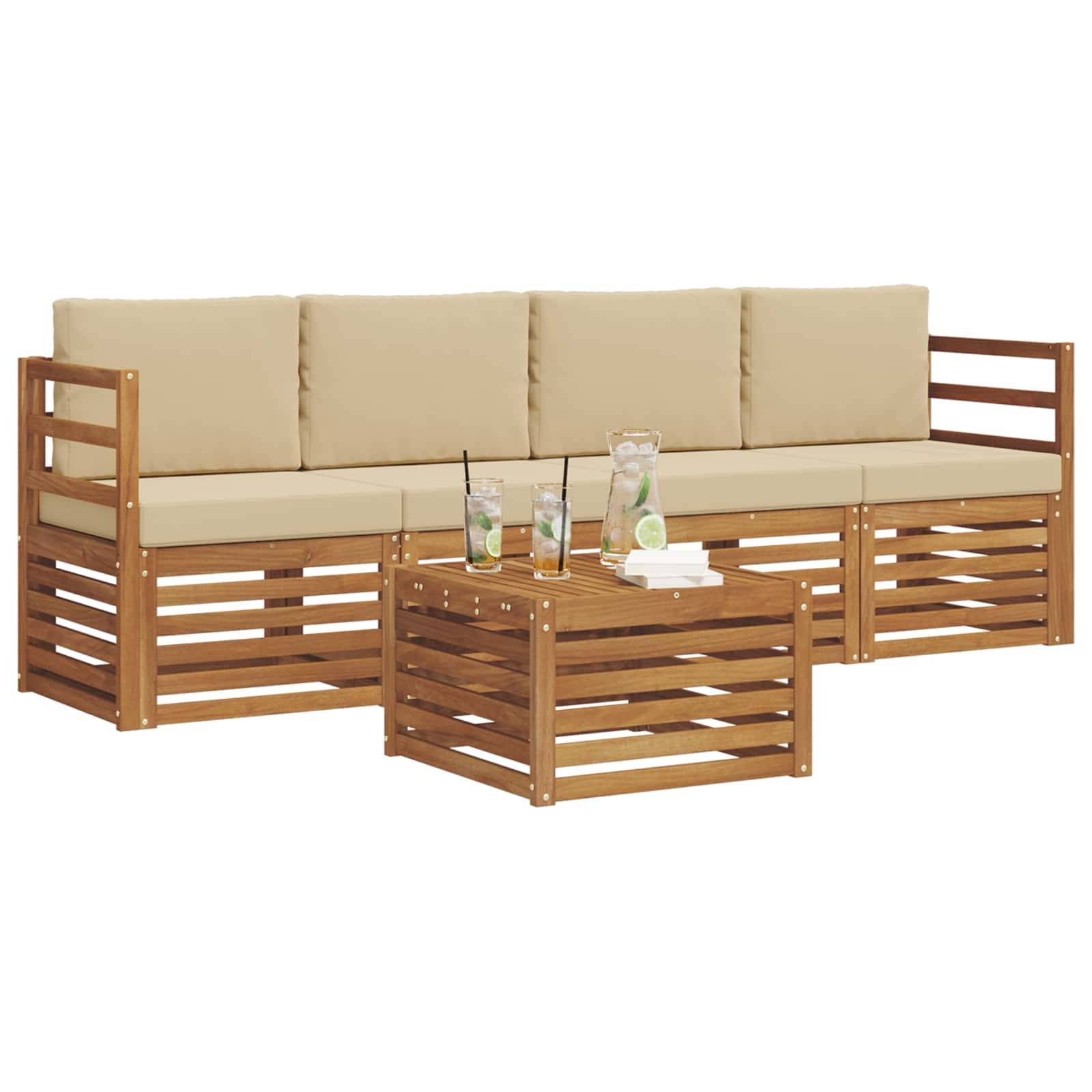 vidaXL Sofagarnituren 5 pcs Natur und Beige Massivholz Akazie