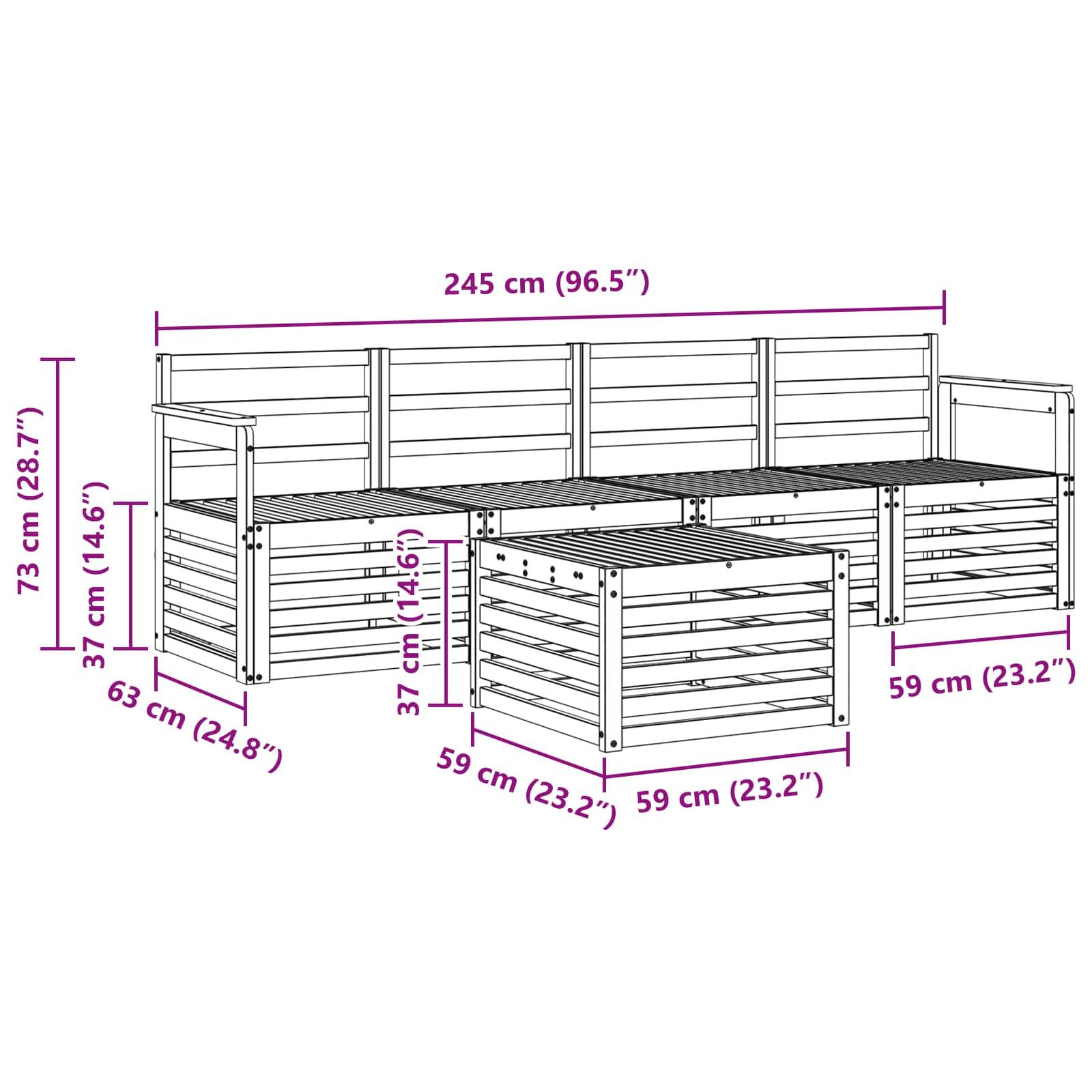 vidaXL Sofagarnituren 5 pcs Natur Massivholz Akazie