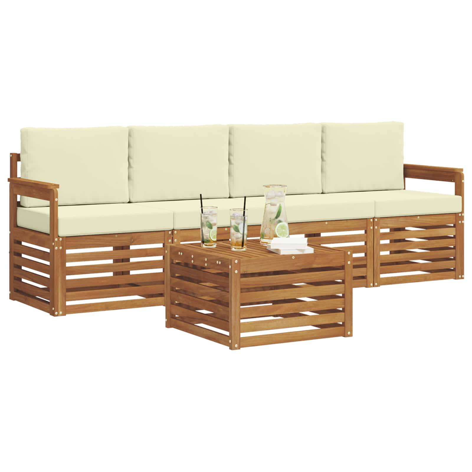 vidaXL Sofagarnituren 5 pcs Natur und Creme Massivholz Akazie