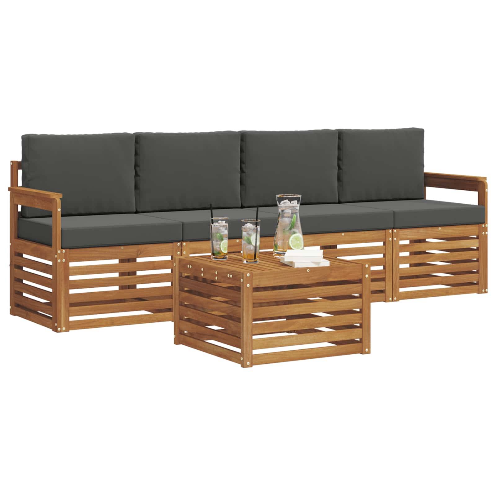 vidaXL Sofagarnituren 5 pcs Natur und Anthrazit Massivholz Akazie
