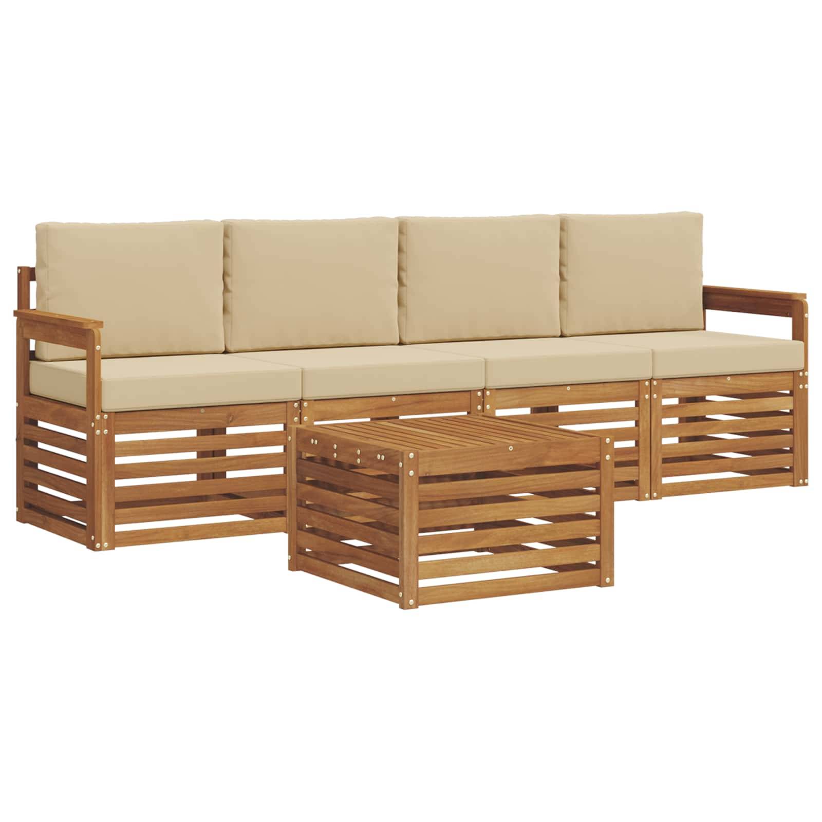 vidaXL Sofagarnituren 5 pcs Natur und Beige Massivholz Akazie
