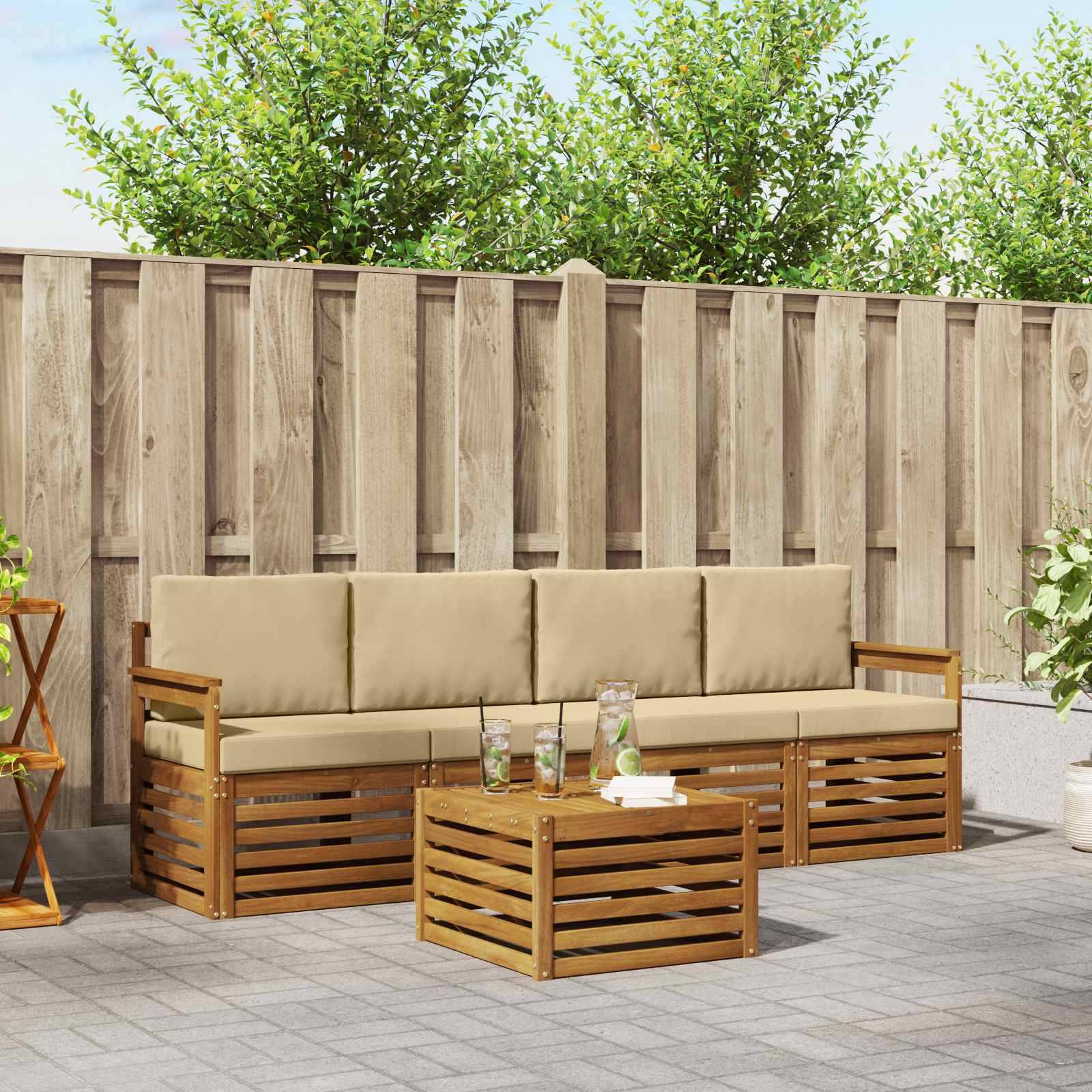vidaXL Sofagarnituren 5 pcs Natur und Beige Massivholz Akazie
