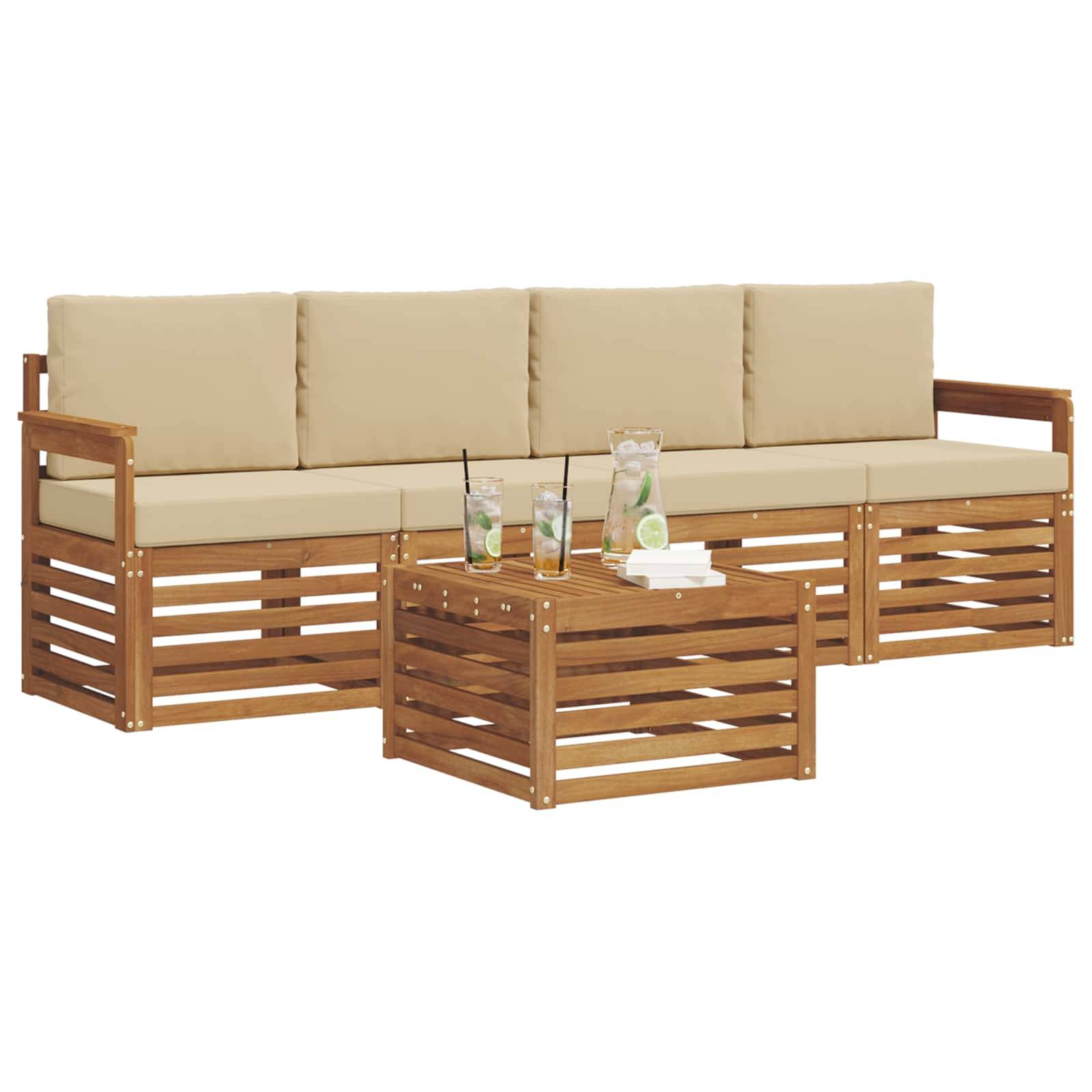 vidaXL Sofagarnituren 5 pcs Natur und Beige Massivholz Akazie