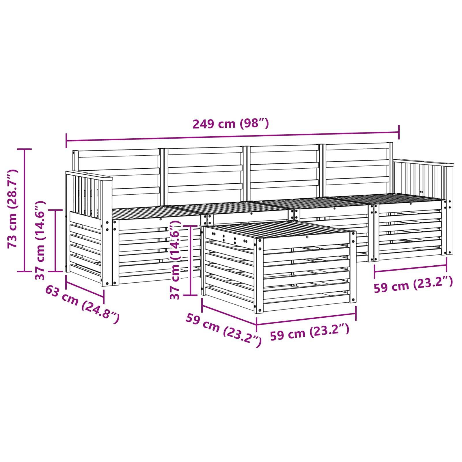 vidaXL Sofagarnituren 5 pcs Natur Massivholz Akazie