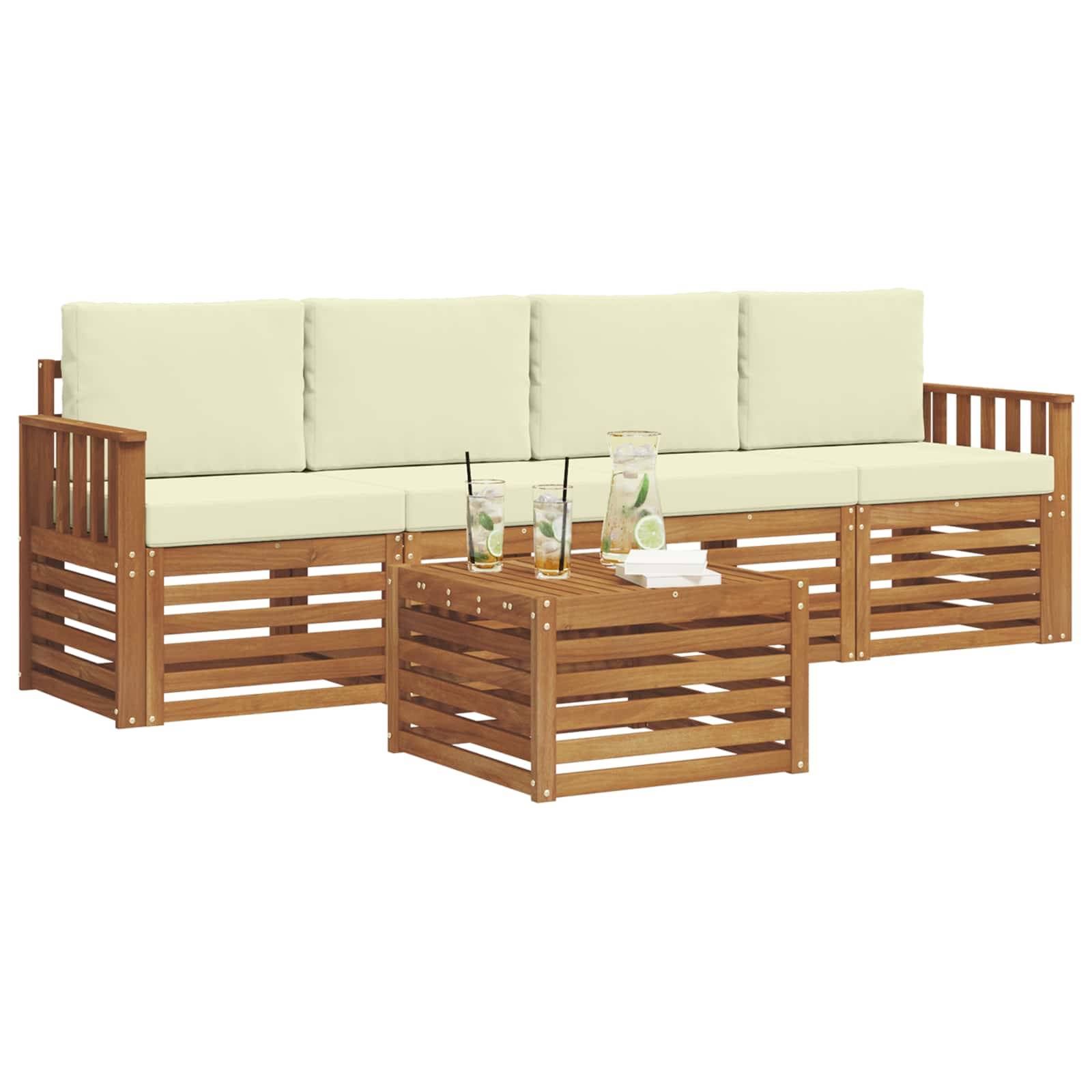 vidaXL Sofagarnituren 5 pcs Natur und Creme Massivholz Akazie
