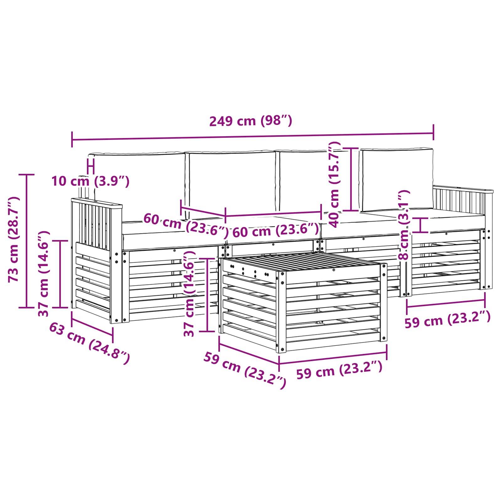 vidaXL Outdoor-Sofagarnitur 5 pcs Weiß und Hellgrau Polyester