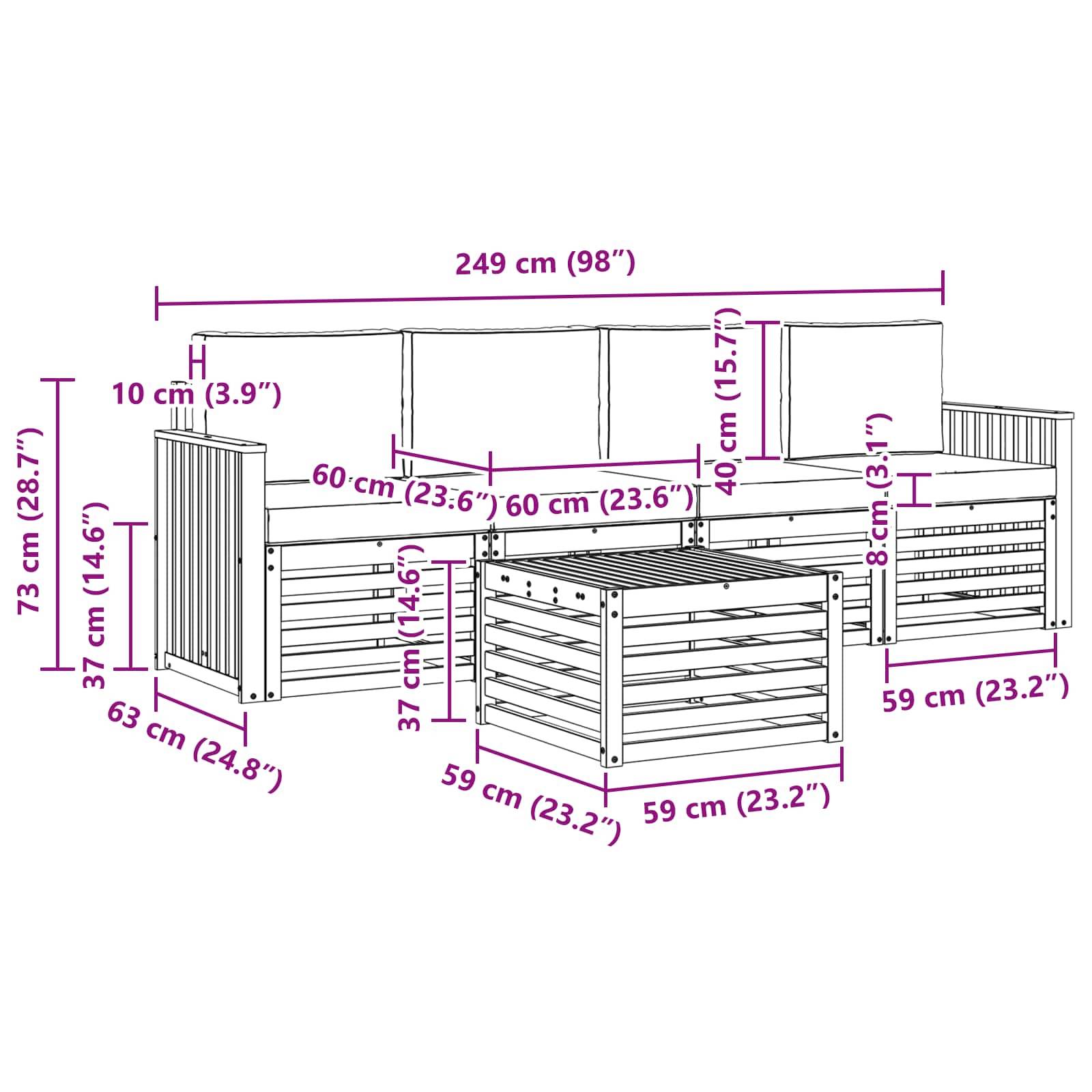 vidaXL Outdoor-Sofagarnitur 5 pcs Weiß und Anthrazit Polyester