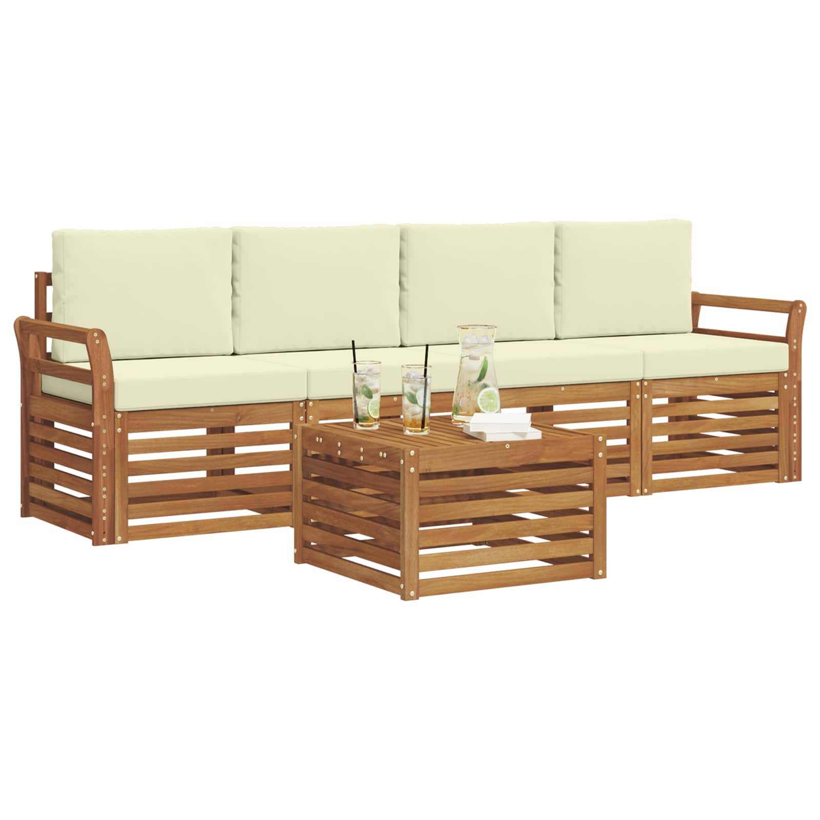 vidaXL Sofagarnituren 5 pcs Natur und Creme Massivholz Akazie