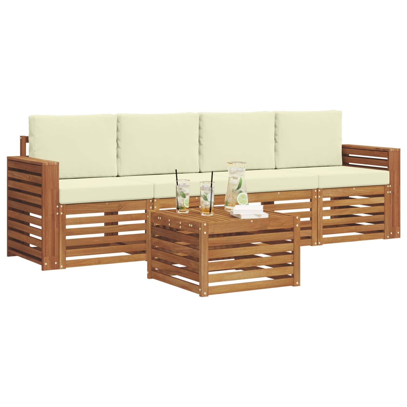 vidaXL Sofagarnituren 5 pcs Natur und Creme Massivholz Akazie