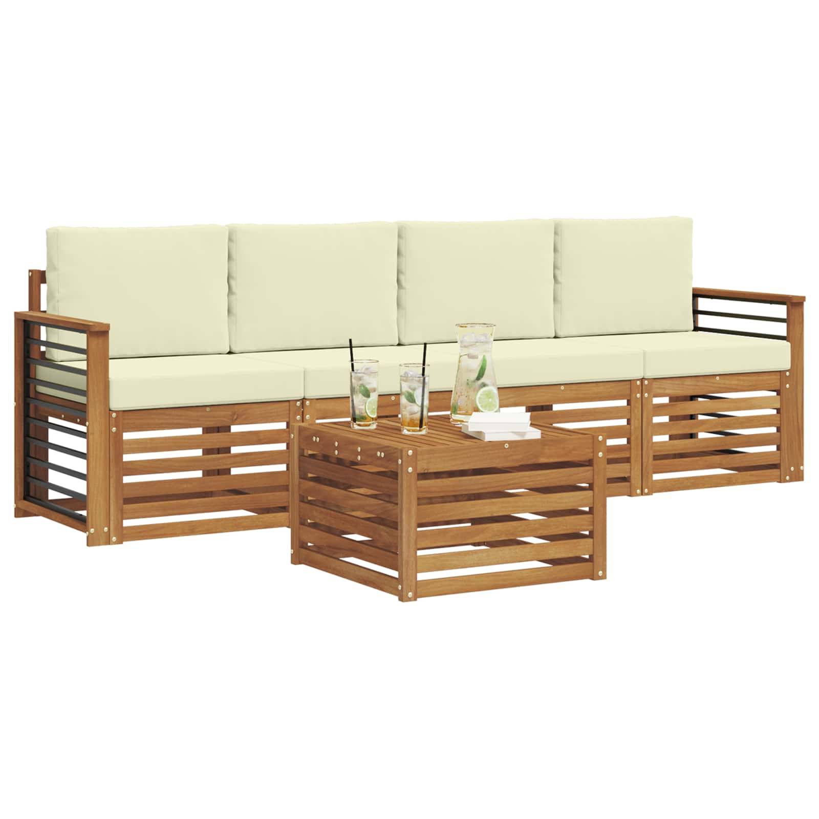 vidaXL Sofagarnituren 5 pcs Natur und Creme Massivholz Akazie