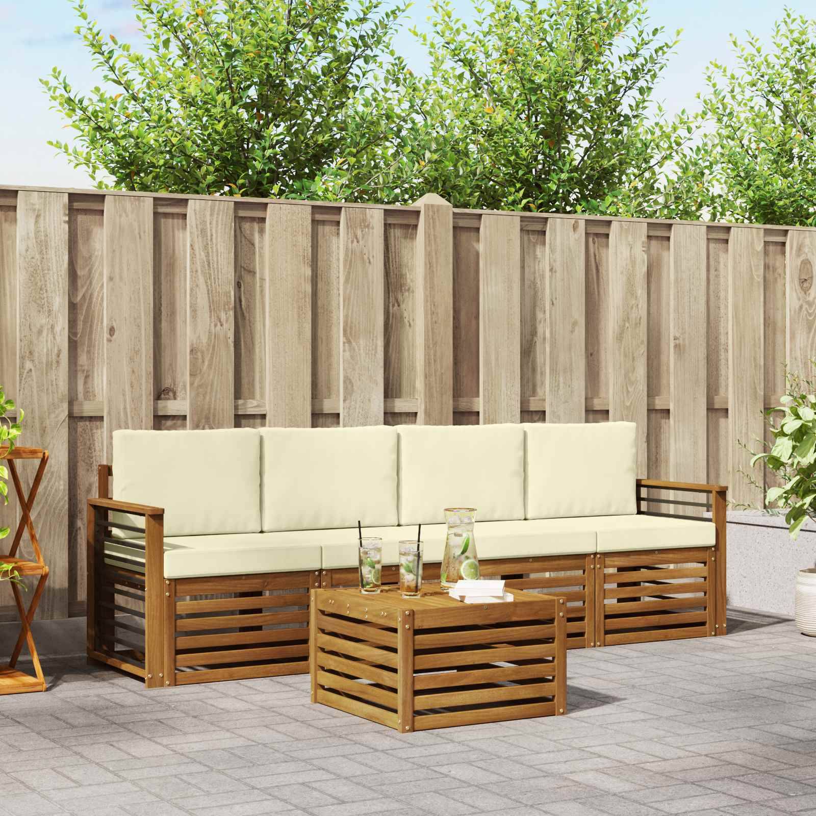 vidaXL Sofagarnituren 5 pcs Natur und Creme Massivholz Akazie