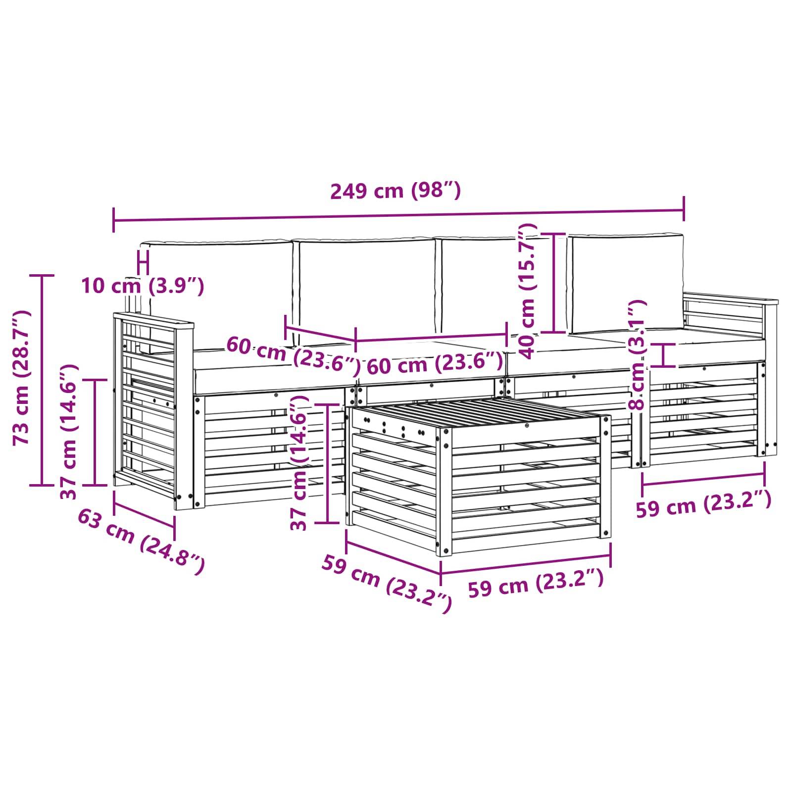 vidaXL Sofagarnituren 5 pcs Natur und Anthrazit Massivholz Akazie