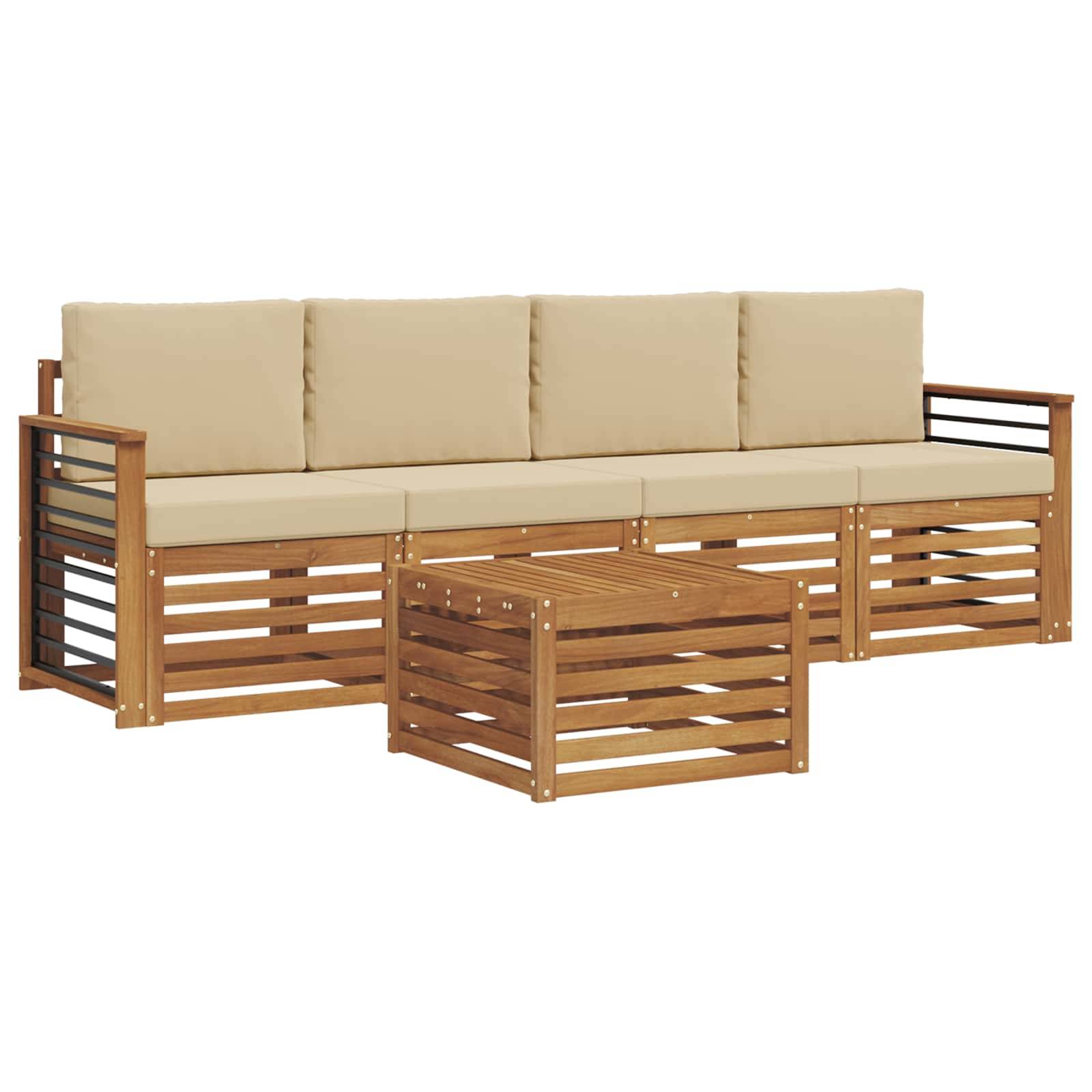 vidaXL Sofagarnituren 5 pcs Natur und Beige Massivholz Akazie