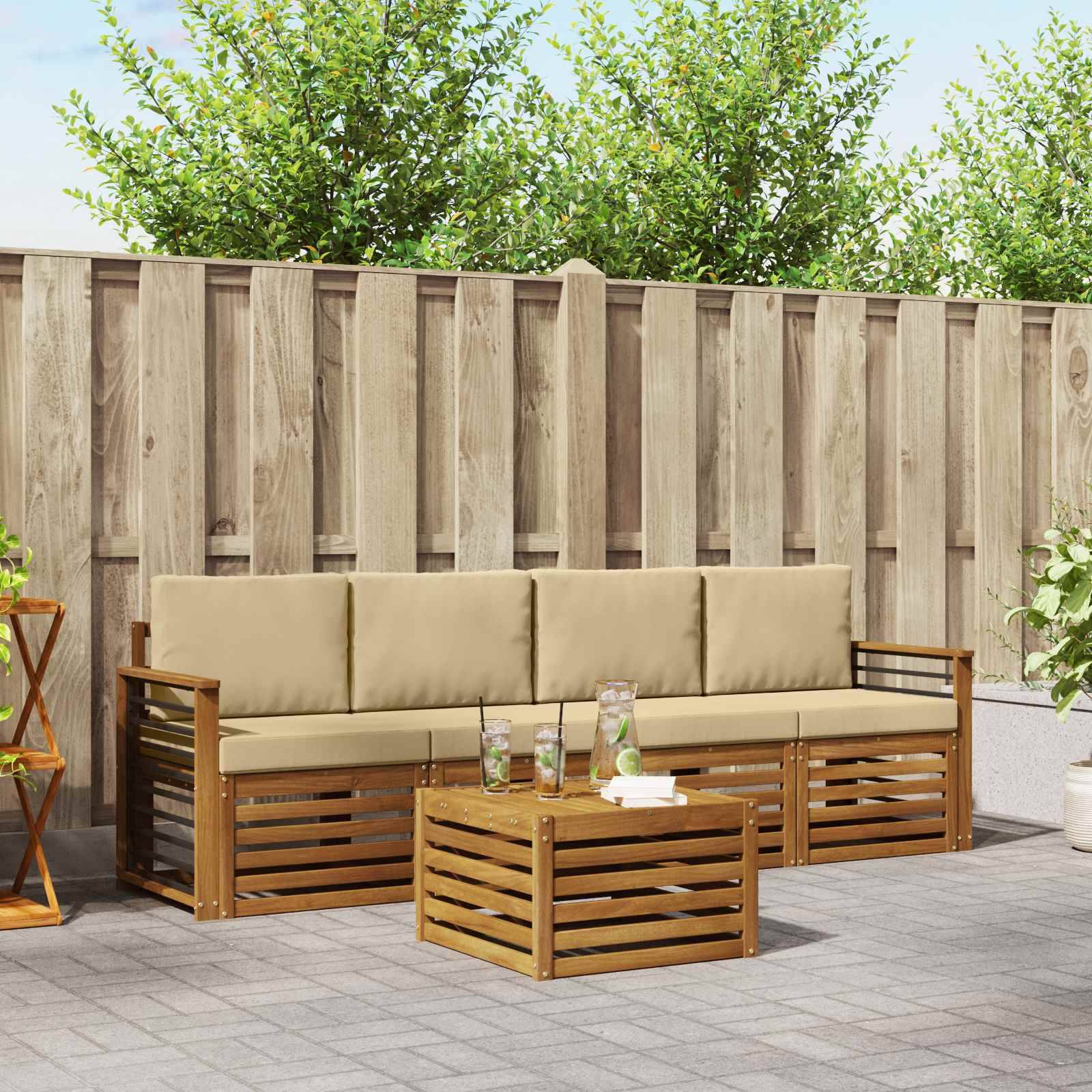 vidaXL Sofagarnituren 5 pcs Natur und Beige Massivholz Akazie