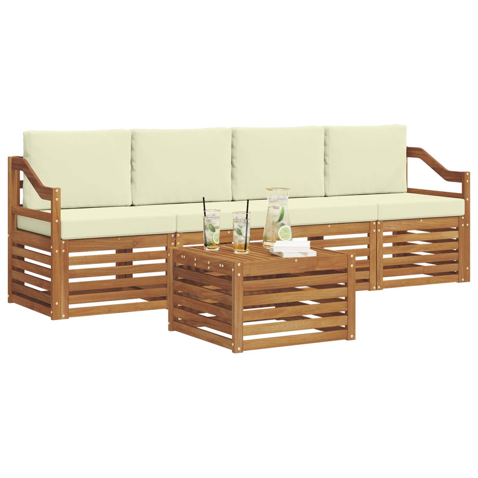 vidaXL Sofagarnituren 5 pcs Natur und Creme Massivholz Akazie