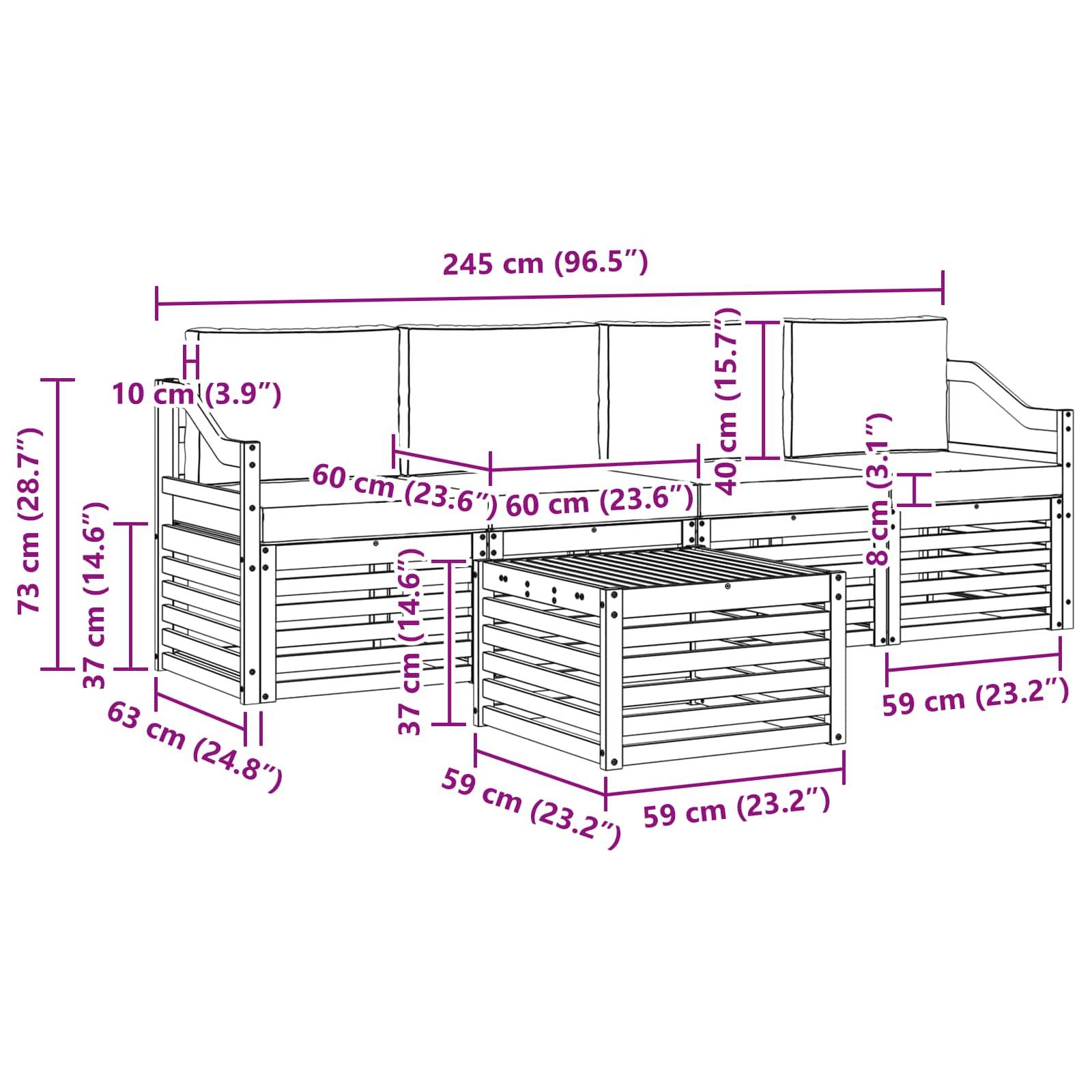 vidaXL Sofagarnituren 5 pcs Natur und Creme Massivholz Akazie