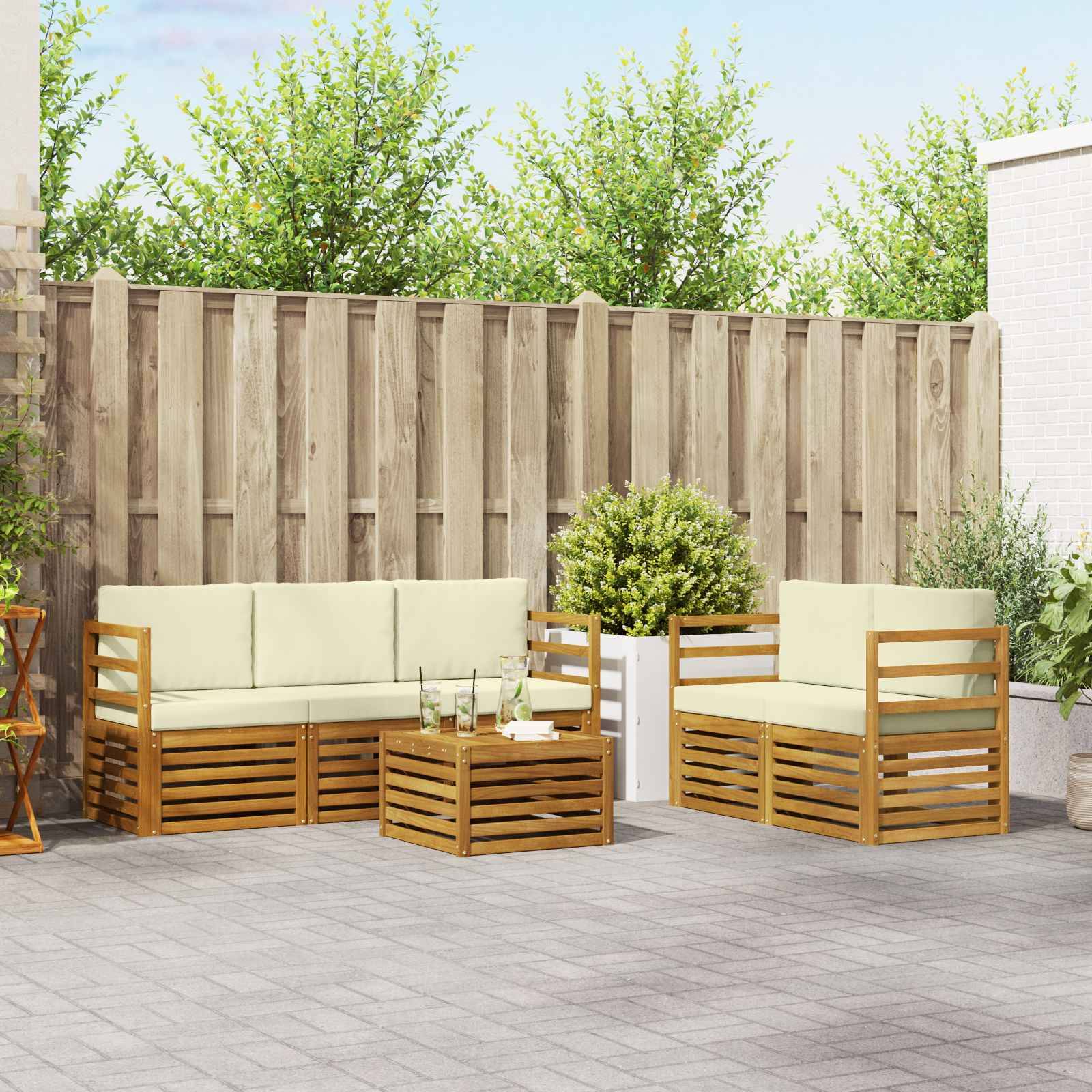vidaXL Sofagarnituren 6 pcs Natur und Creme Massivholz Akazie