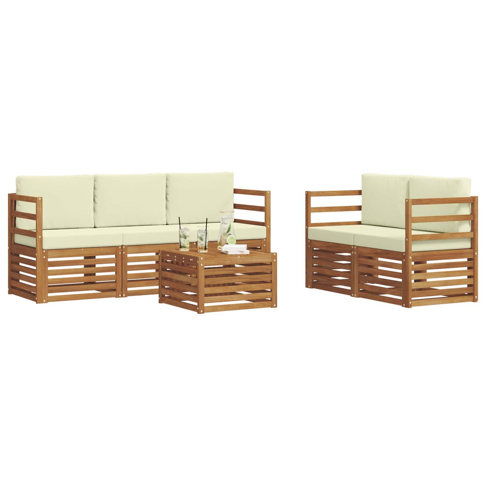 vidaXL Sofagarnituren 6 pcs Natur und Creme Massivholz Akazie