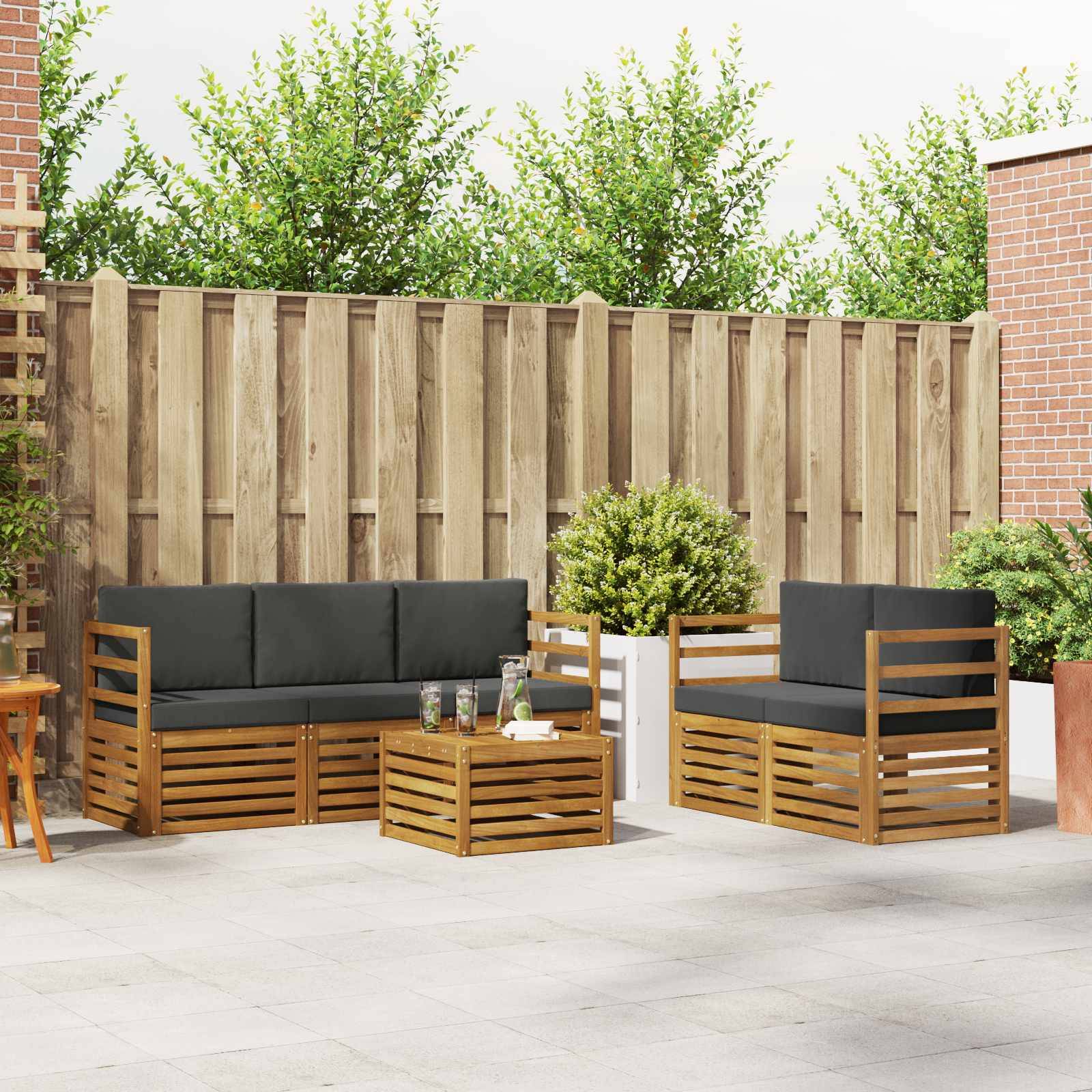 vidaXL Sofagarnituren 6 pcs Natur und Anthrazit Massivholz Akazie