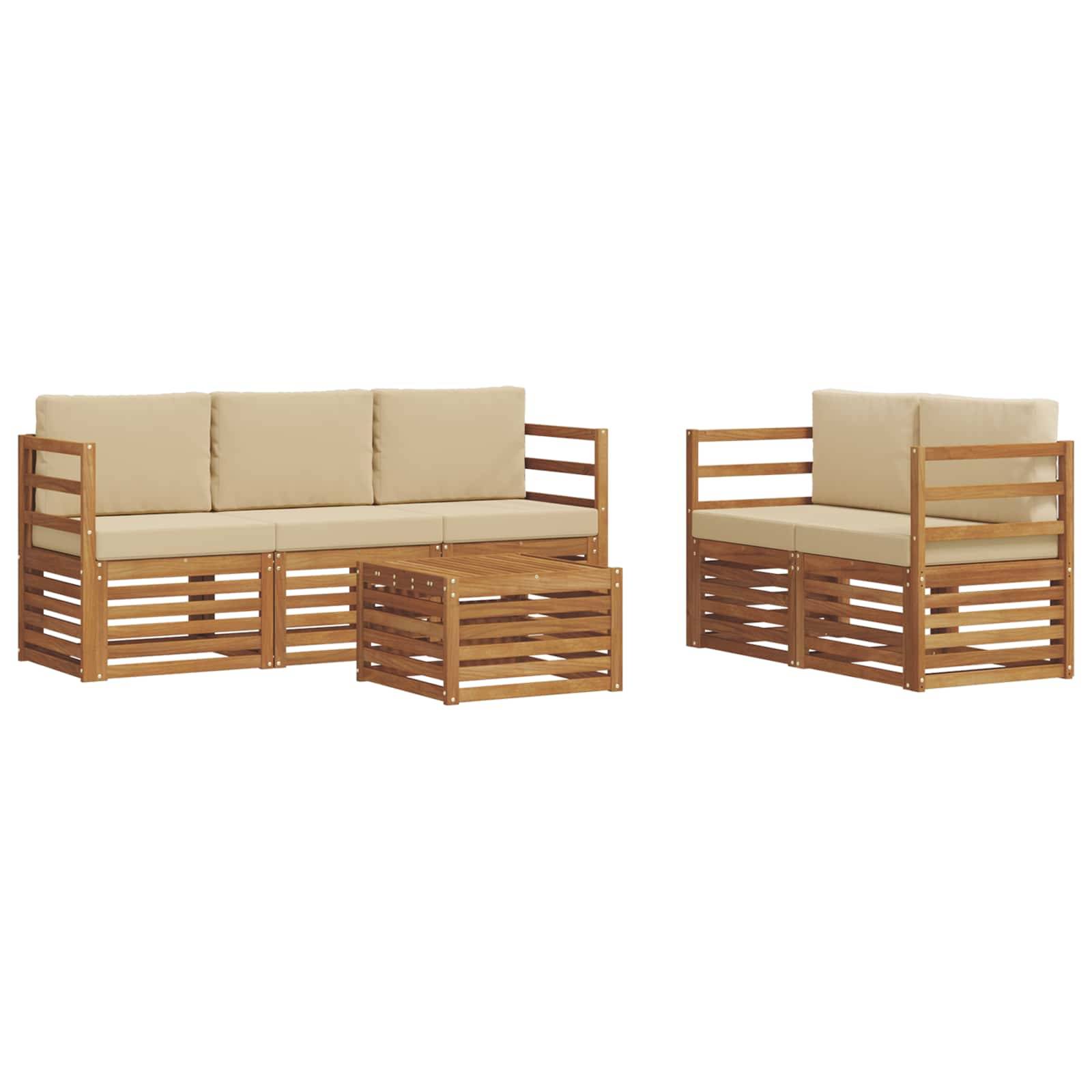 vidaXL Sofagarnituren 6 pcs Natur und Beige Massivholz Akazie