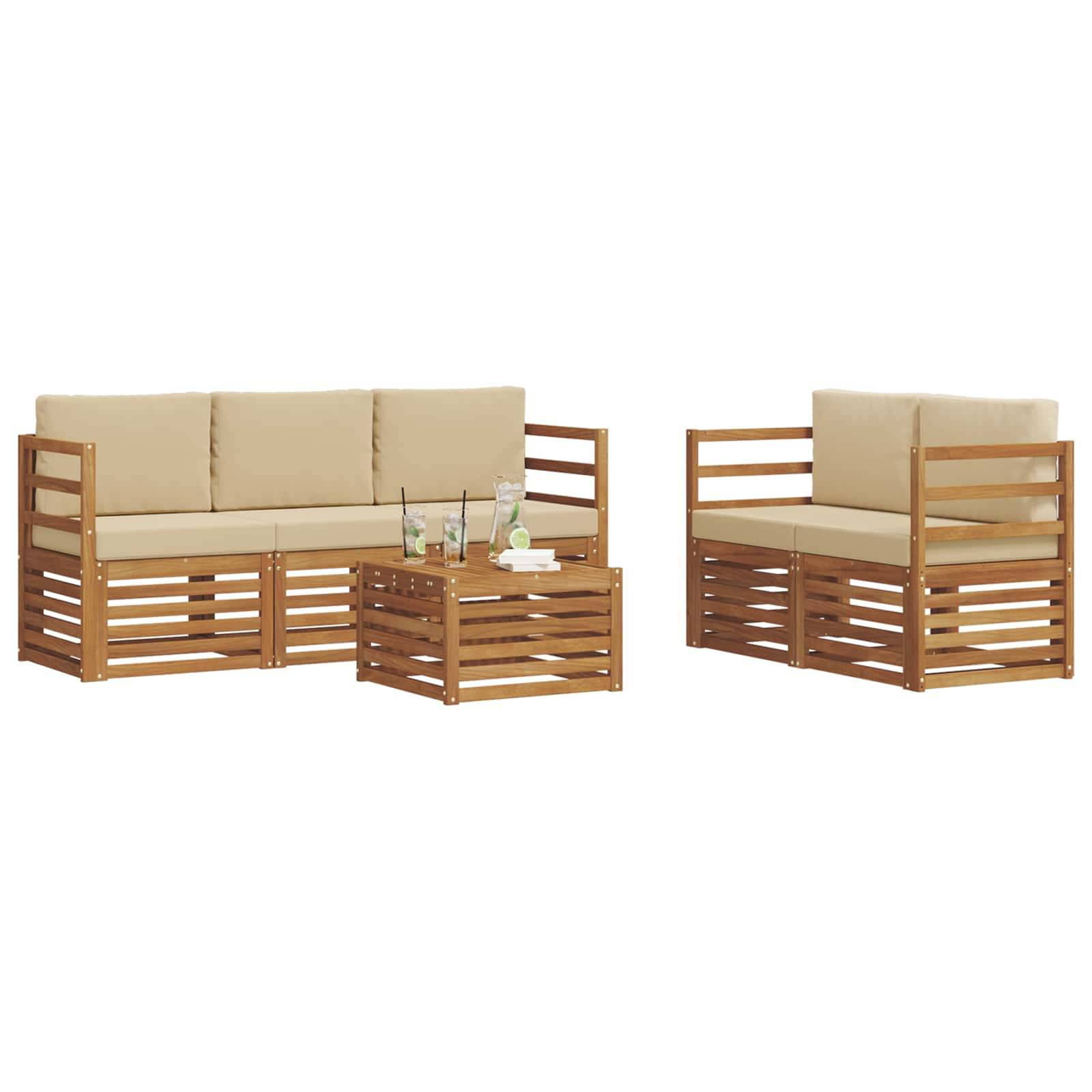 vidaXL Sofagarnituren 6 pcs Natur und Beige Massivholz Akazie
