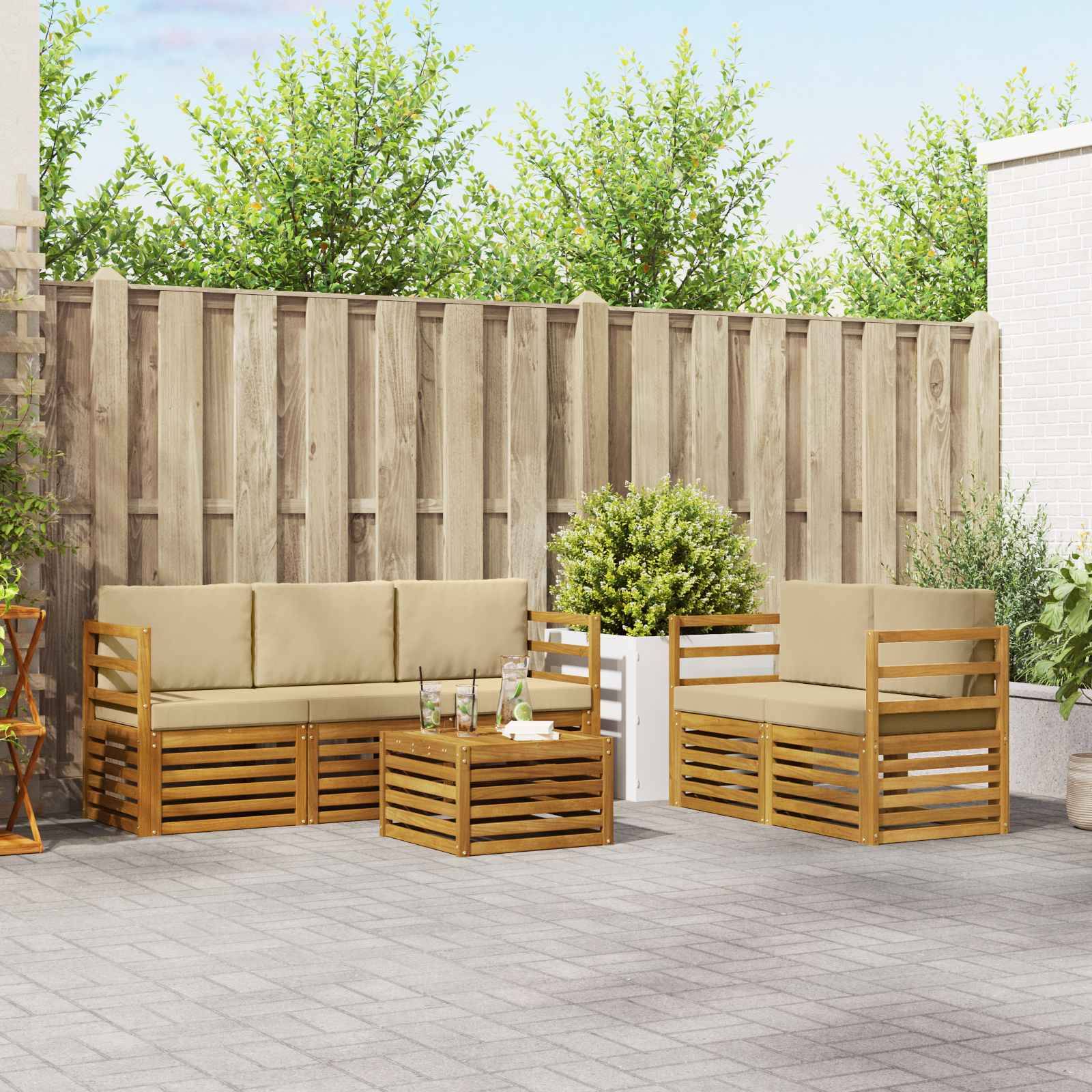 vidaXL Sofagarnituren 6 pcs Natur und Beige Massivholz Akazie