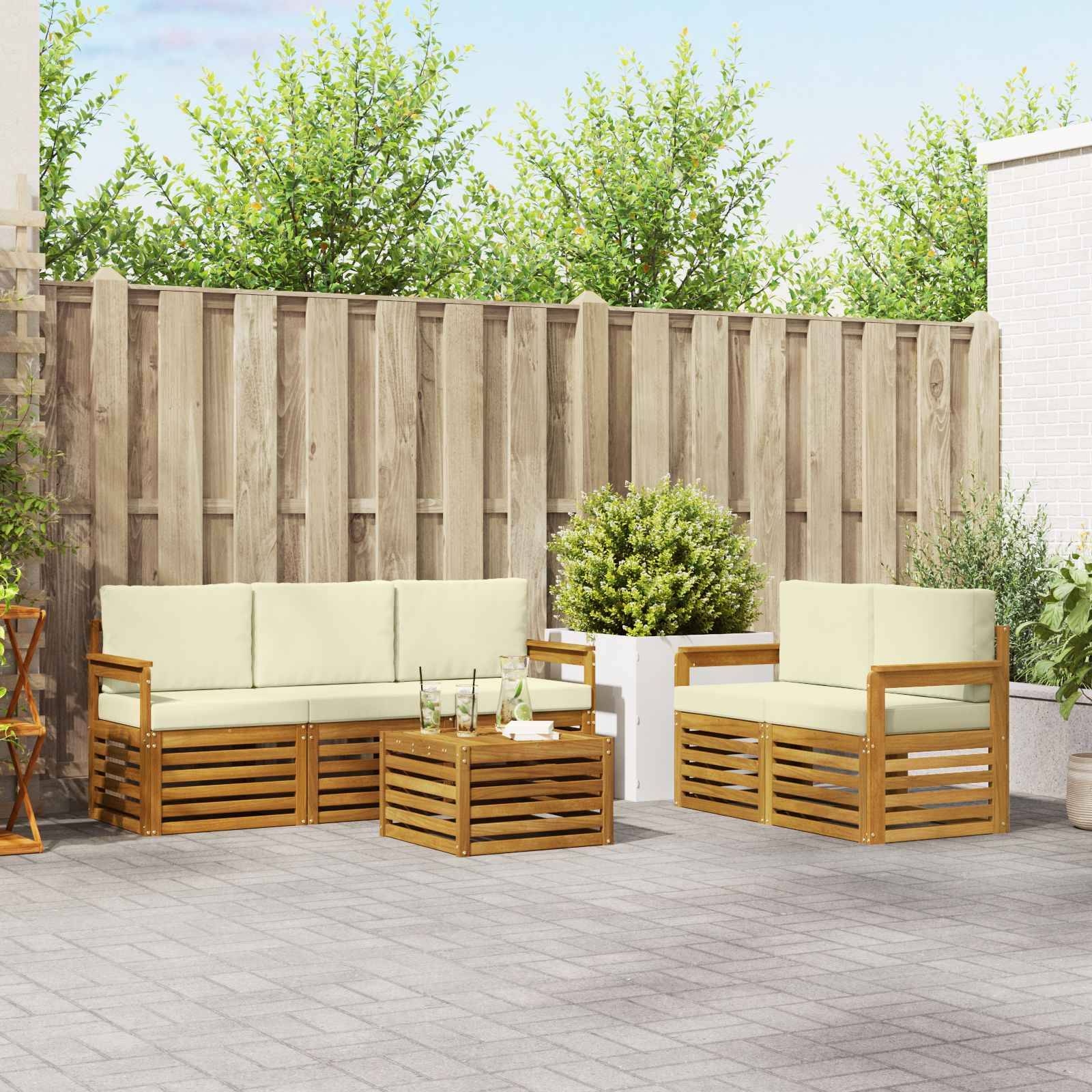 vidaXL Sofagarnituren 6 pcs Natur und Creme Massivholz Akazie