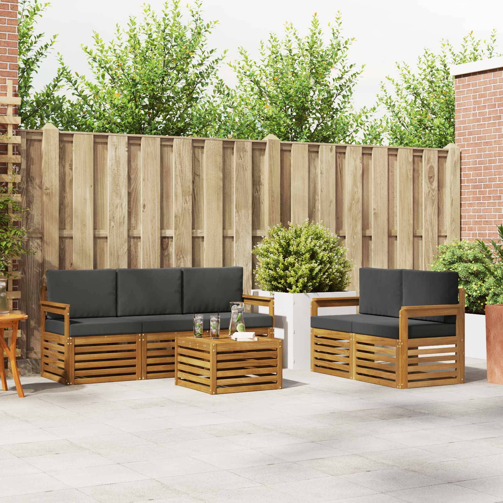 vidaXL Sofagarnituren 6 pcs Natur und Anthrazit Massivholz Akazie