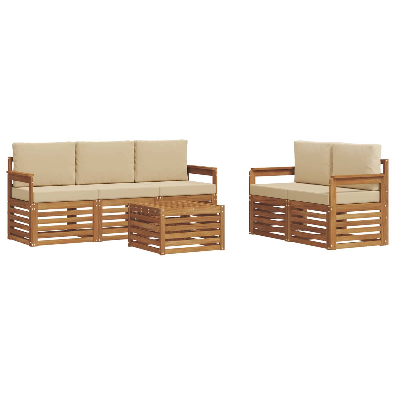 vidaXL Sofagarnituren 6 pcs Natur und Beige Massivholz Akazie