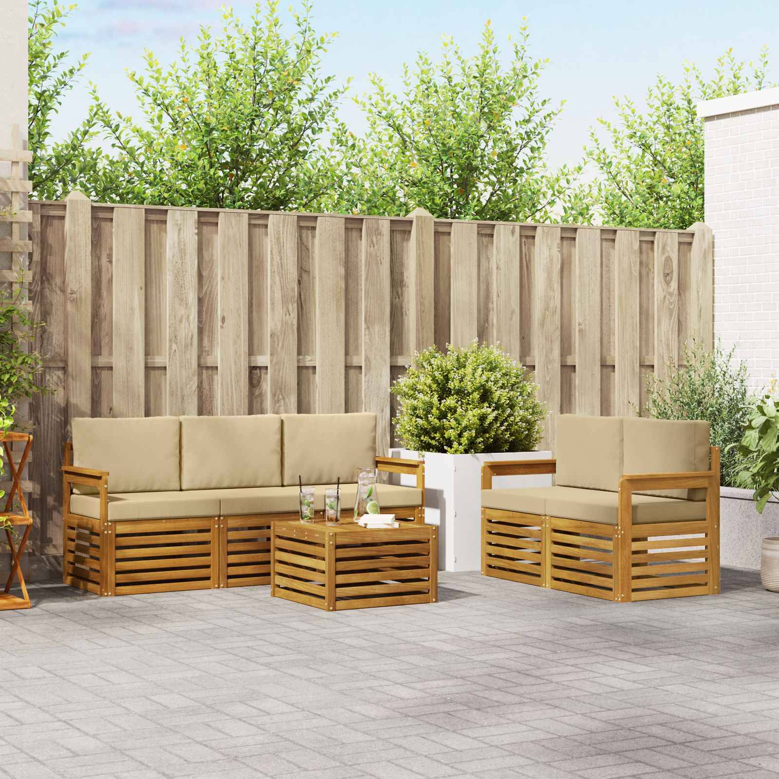 vidaXL Sofagarnituren 6 pcs Natur und Beige Massivholz Akazie