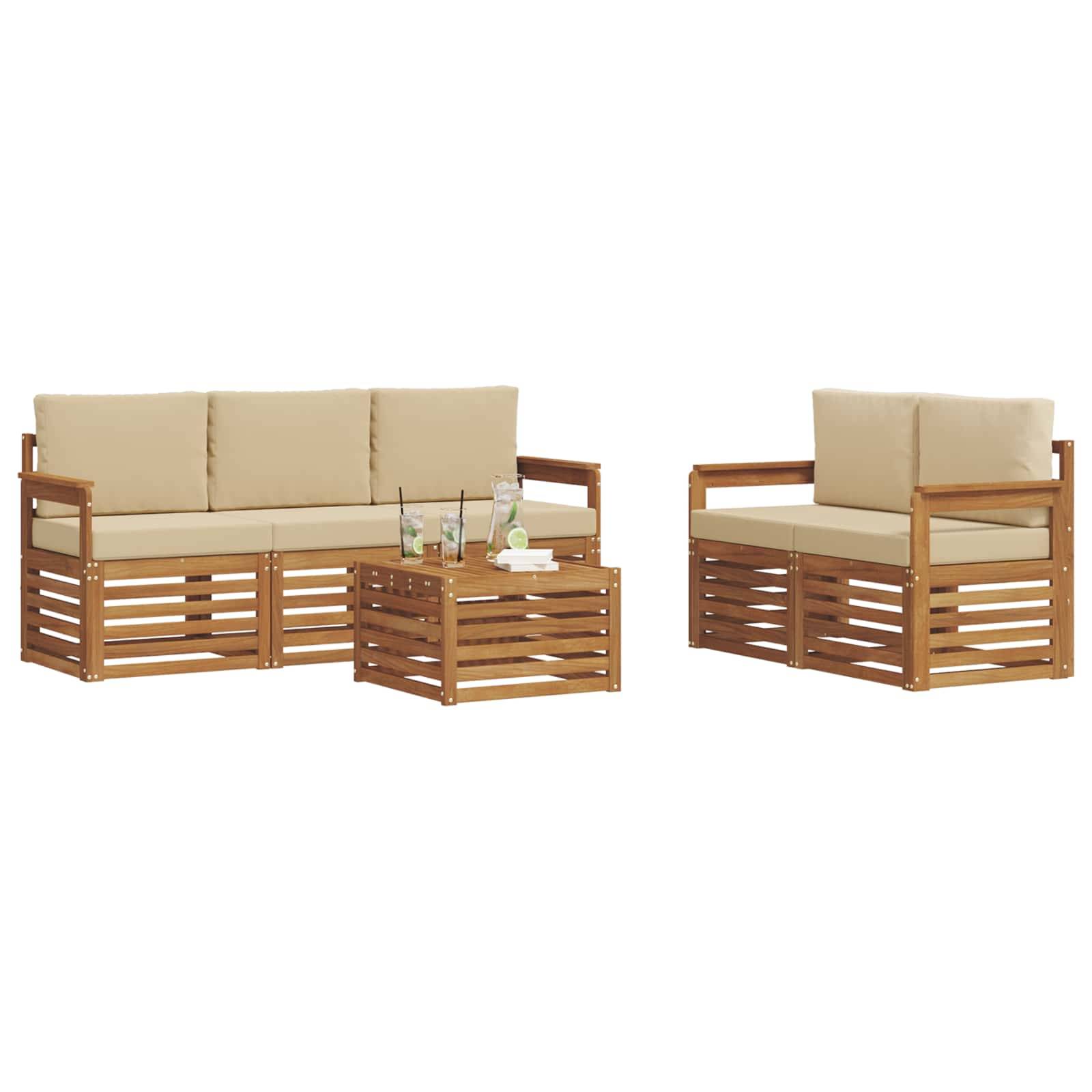 vidaXL Sofagarnituren 6 pcs Natur und Beige Massivholz Akazie