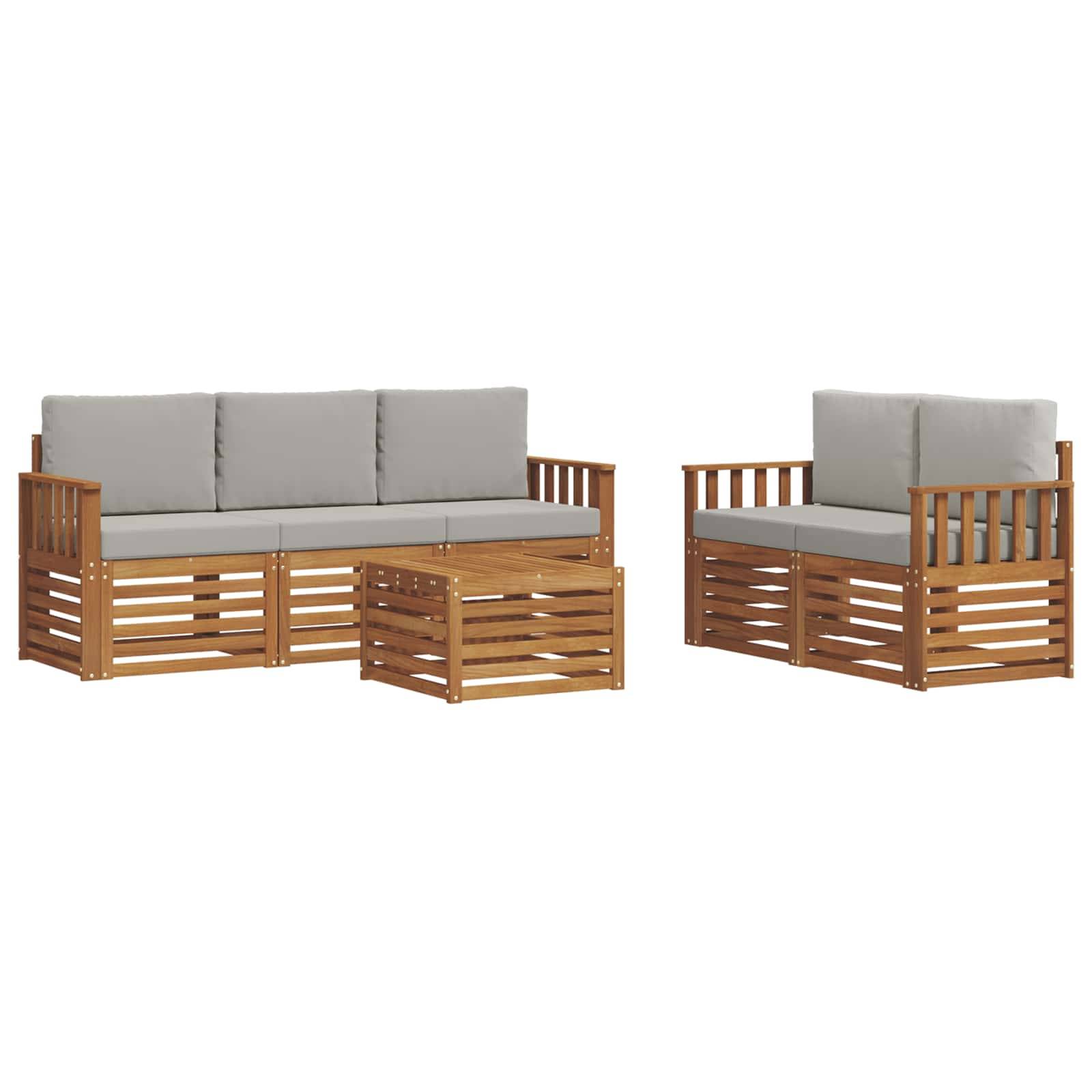vidaXL Sofagarnituren 6 pcs Natürlich und Hellgrau Massivholz Akazie