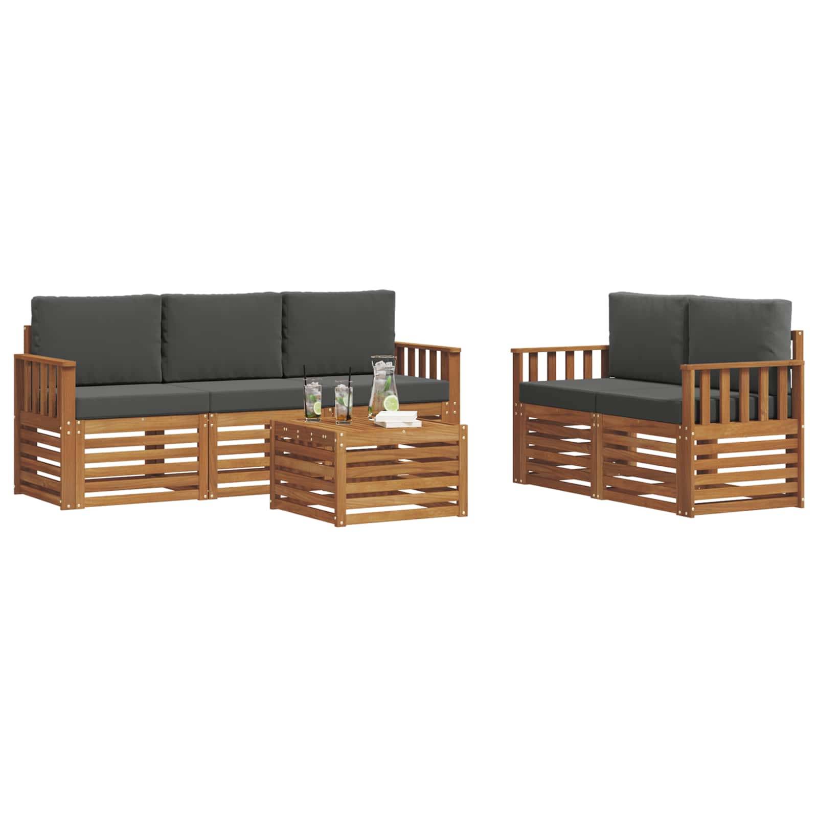 vidaXL Sofagarnituren 6 pcs Natur und Anthrazit Massivholz Akazie