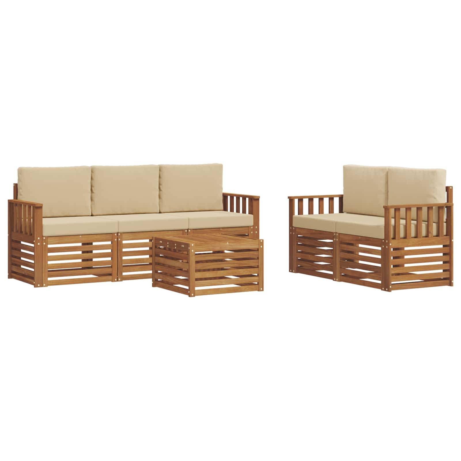 vidaXL Sofagarnituren 6 pcs Natur und Beige Massivholz Akazie