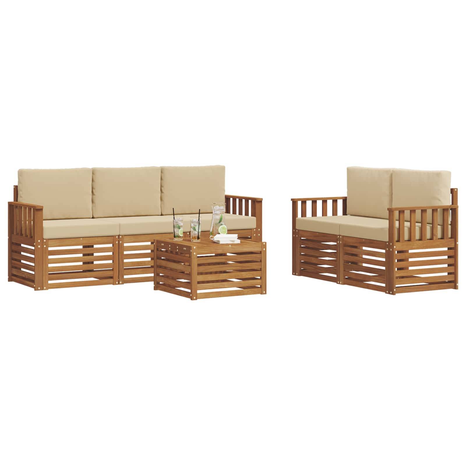 vidaXL Sofagarnituren 6 pcs Natur und Beige Massivholz Akazie