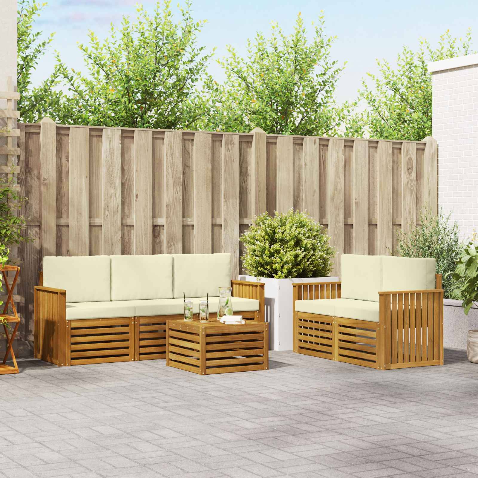 vidaXL Sofagarnituren 6 pcs Natur und Creme Massivholz Akazie