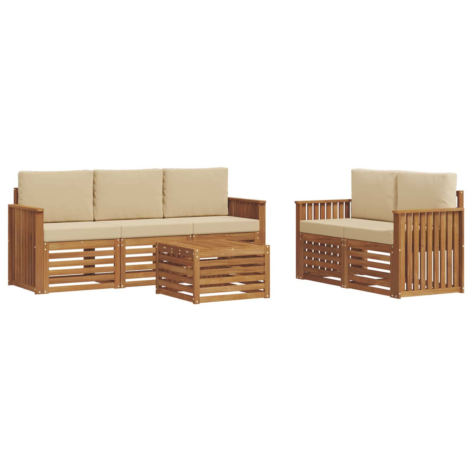 vidaXL Sofagarnituren 6 pcs Natur und Beige Massivholz Akazie