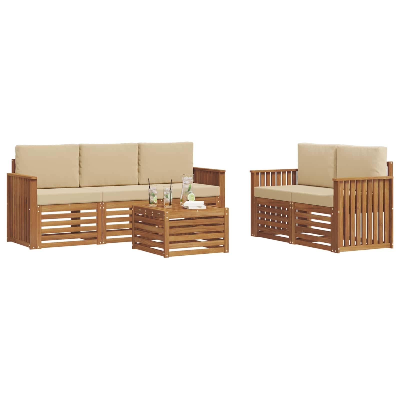 vidaXL Sofagarnituren 6 pcs Natur und Beige Massivholz Akazie