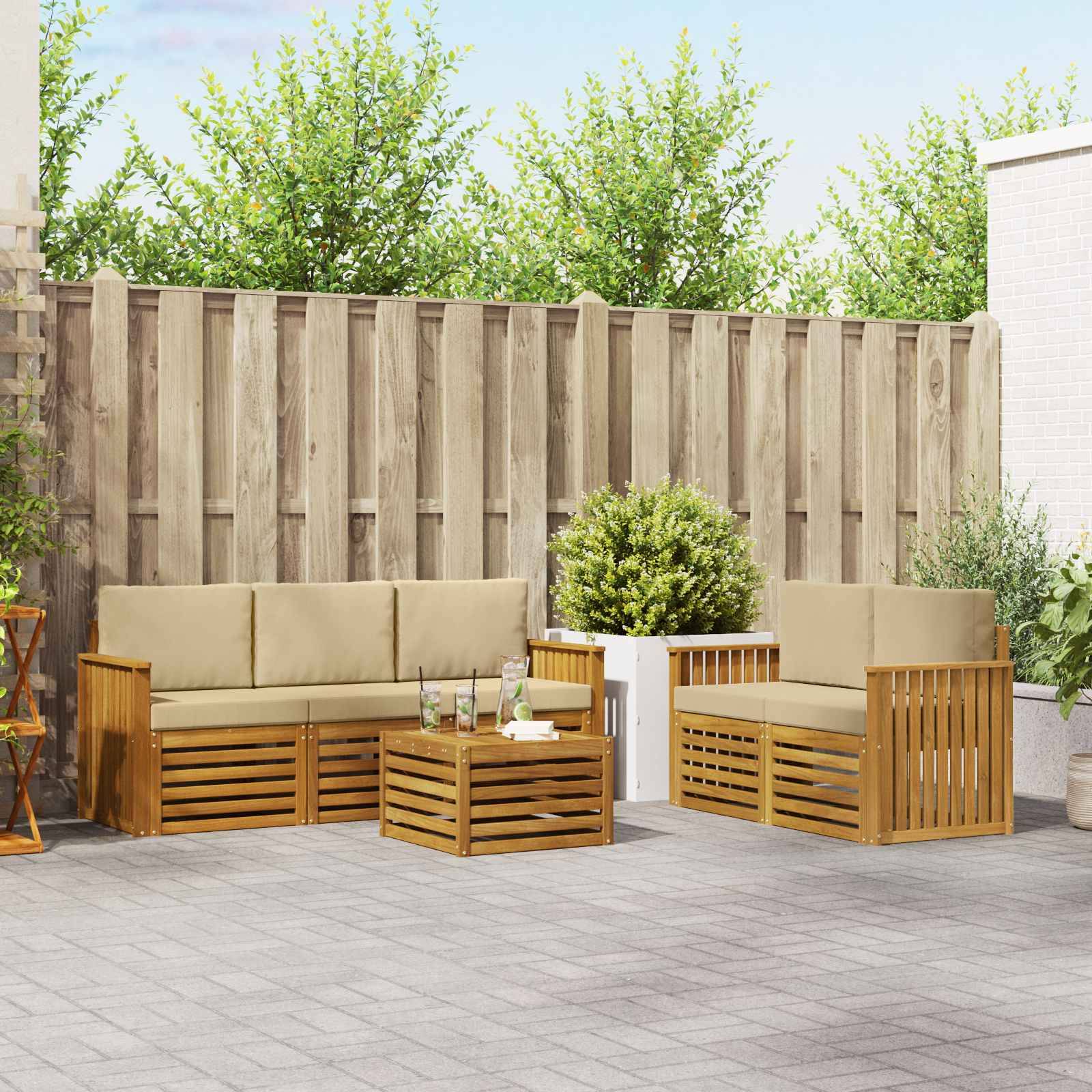 vidaXL Sofagarnituren 6 pcs Natur und Beige Massivholz Akazie
