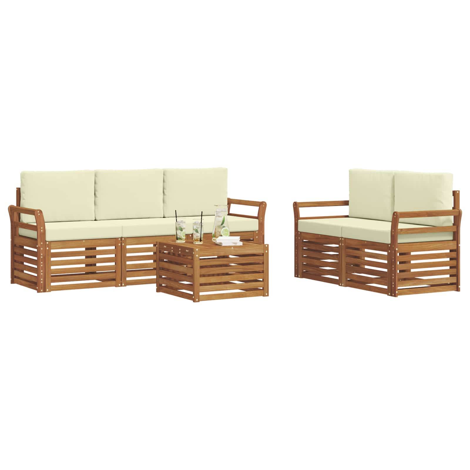 vidaXL Sofagarnituren 6 pcs Natur und Creme Massivholz Akazie