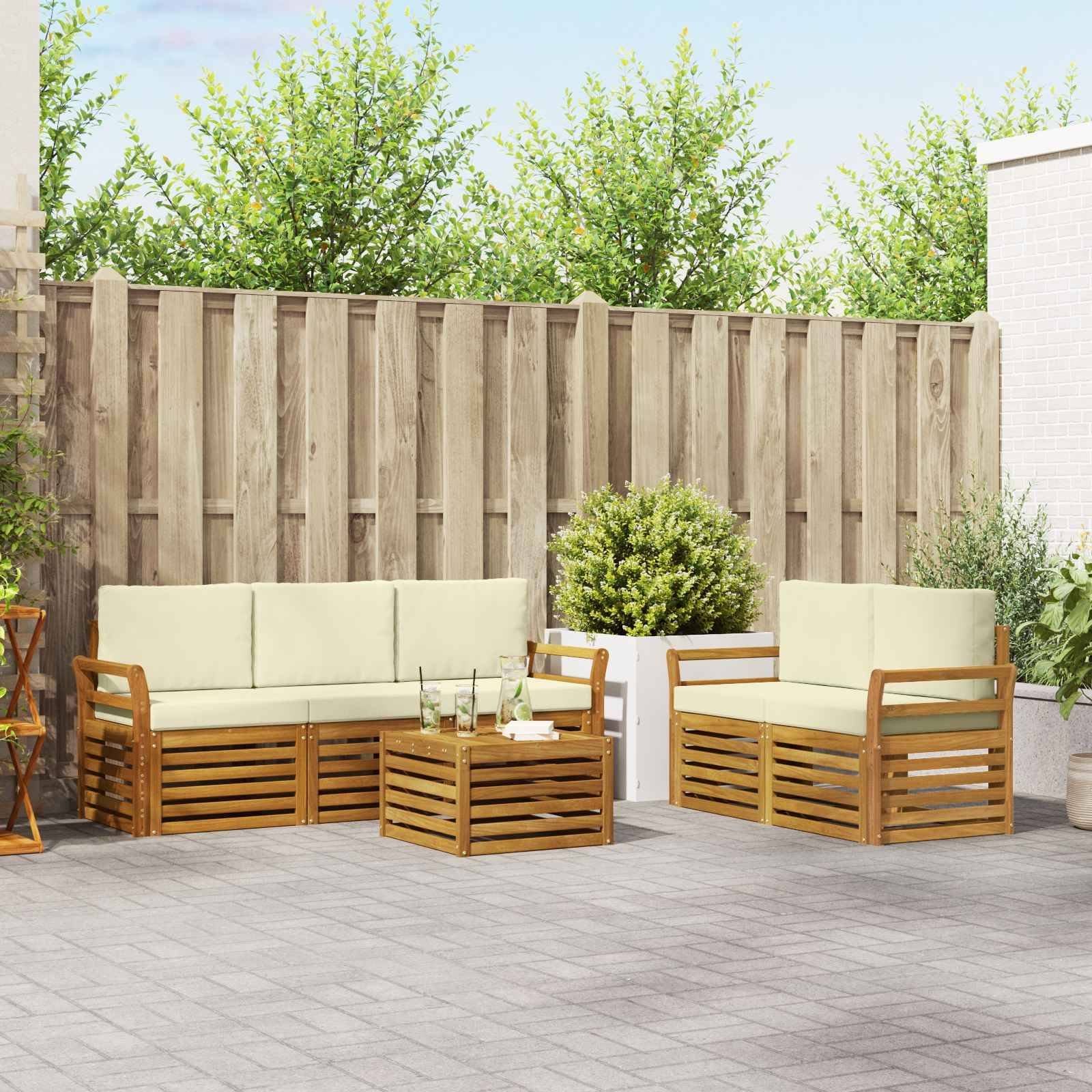 vidaXL Sofagarnituren 6 pcs Natur und Creme Massivholz Akazie