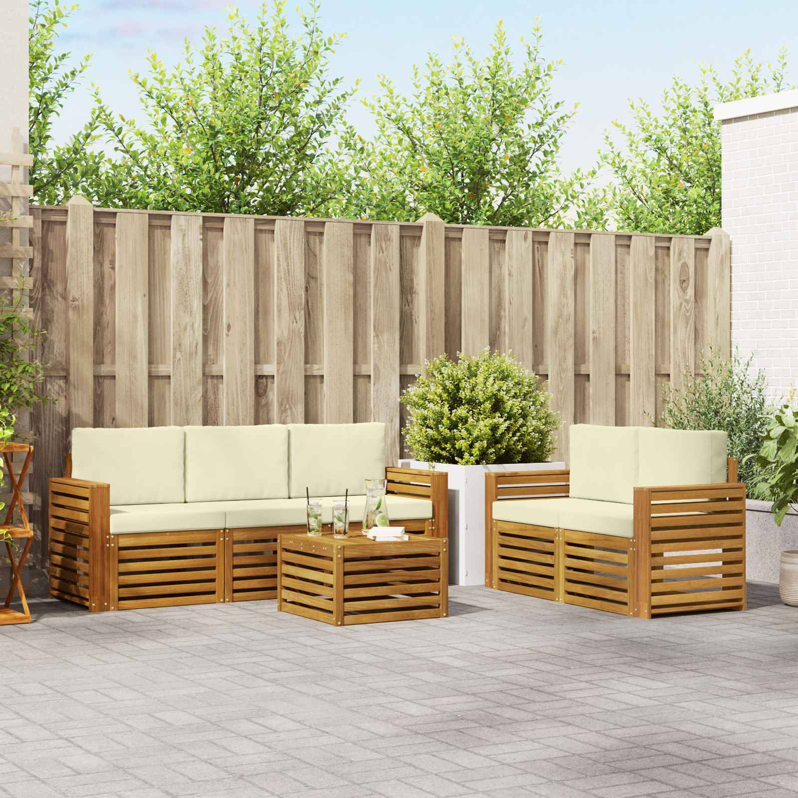 vidaXL Sofagarnituren 6 pcs Natur und Creme Massivholz Akazie