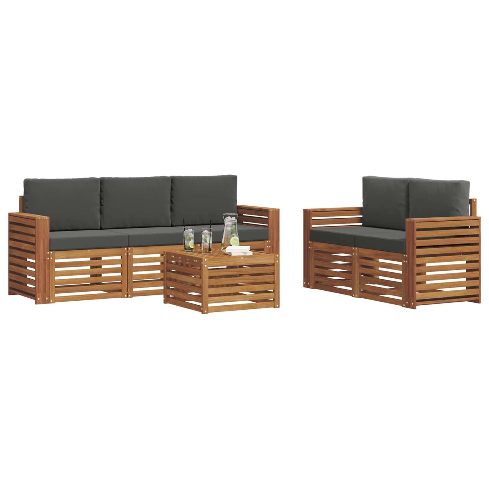 vidaXL Sofagarnituren 6 pcs Natur und Anthrazit Massivholz Akazie