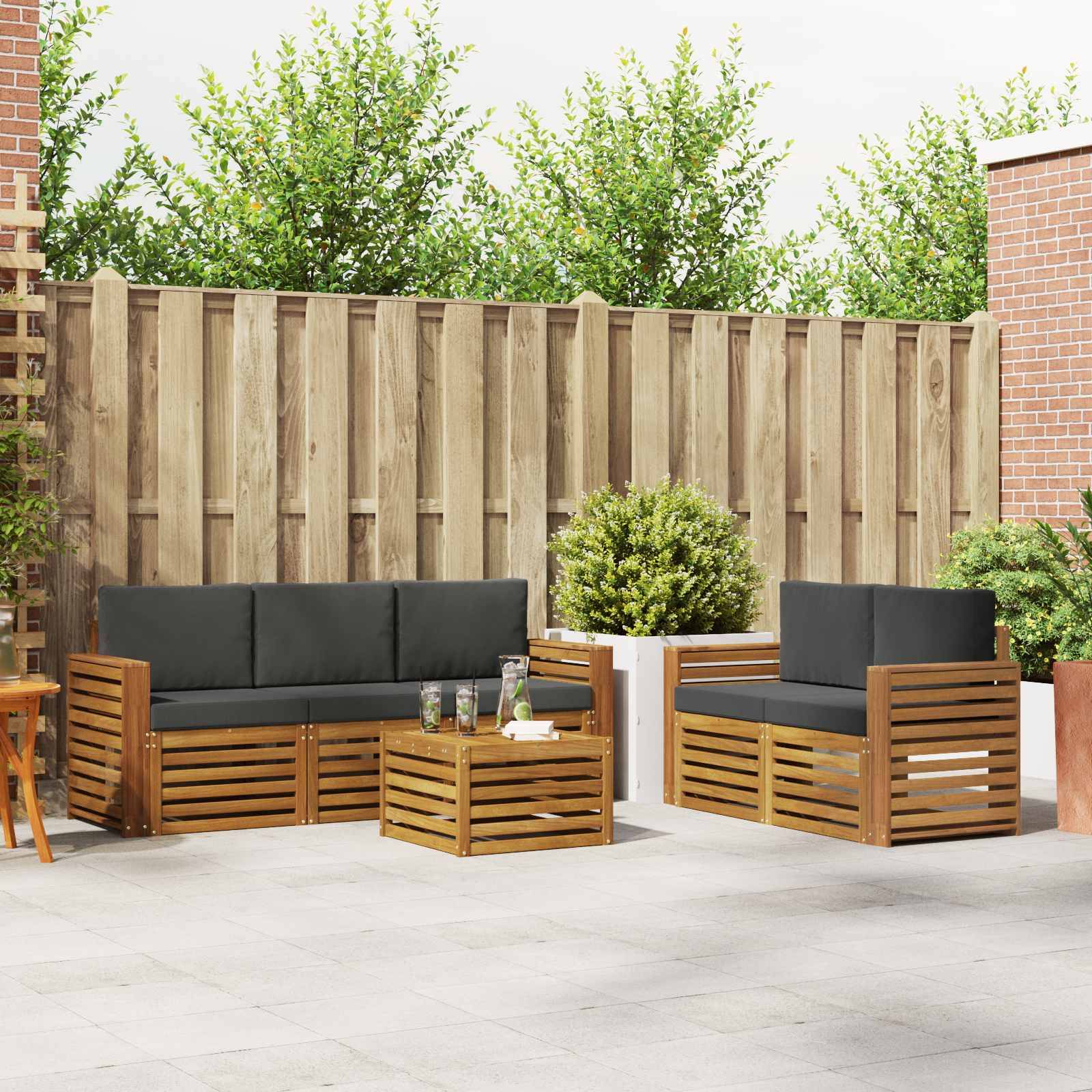 vidaXL Sofagarnituren 6 pcs Natur und Anthrazit Massivholz Akazie