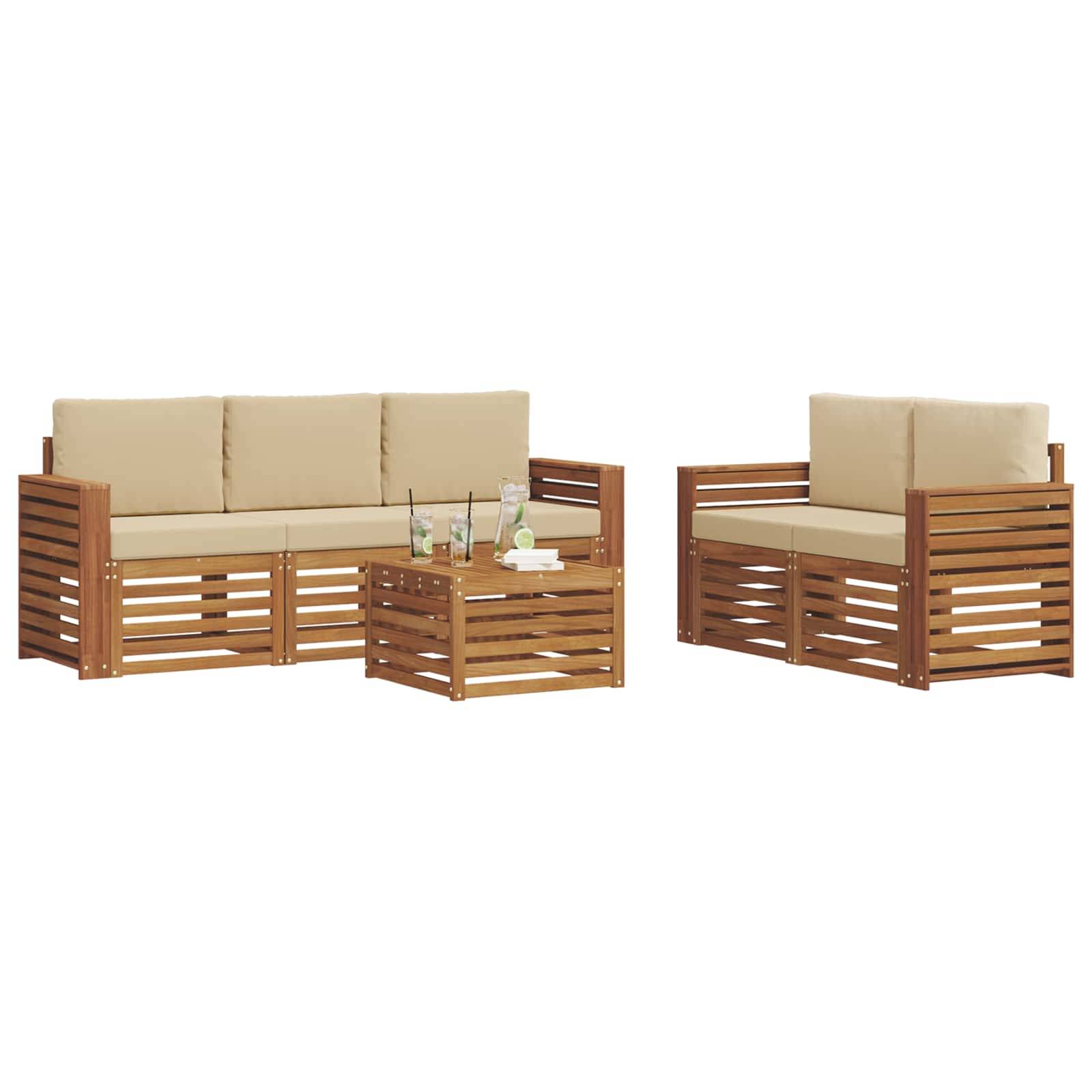 vidaXL Sofagarnituren 6 pcs Natur und Beige Massivholz Akazie
