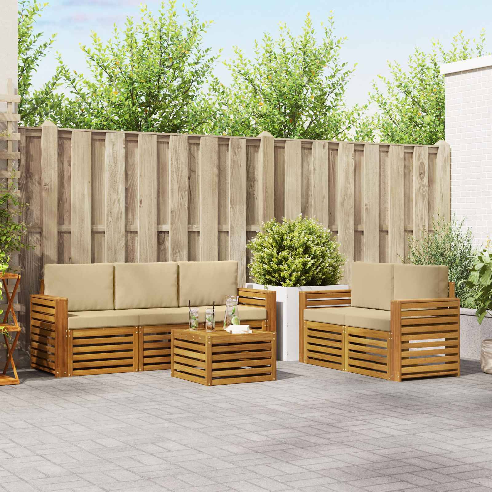 vidaXL Sofagarnituren 6 pcs Natur und Beige Massivholz Akazie